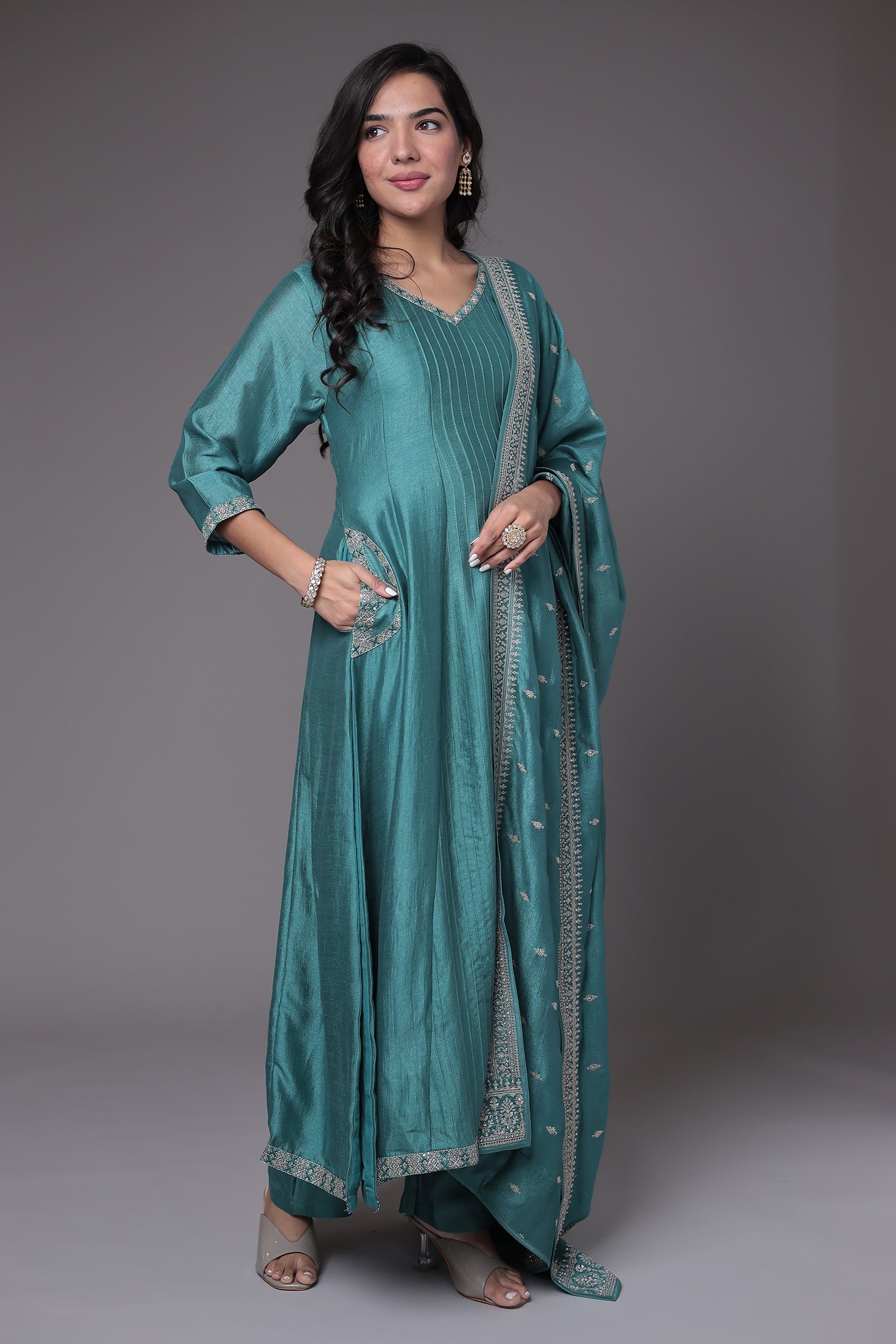 Silk Anarkali Suit with Embroidered work