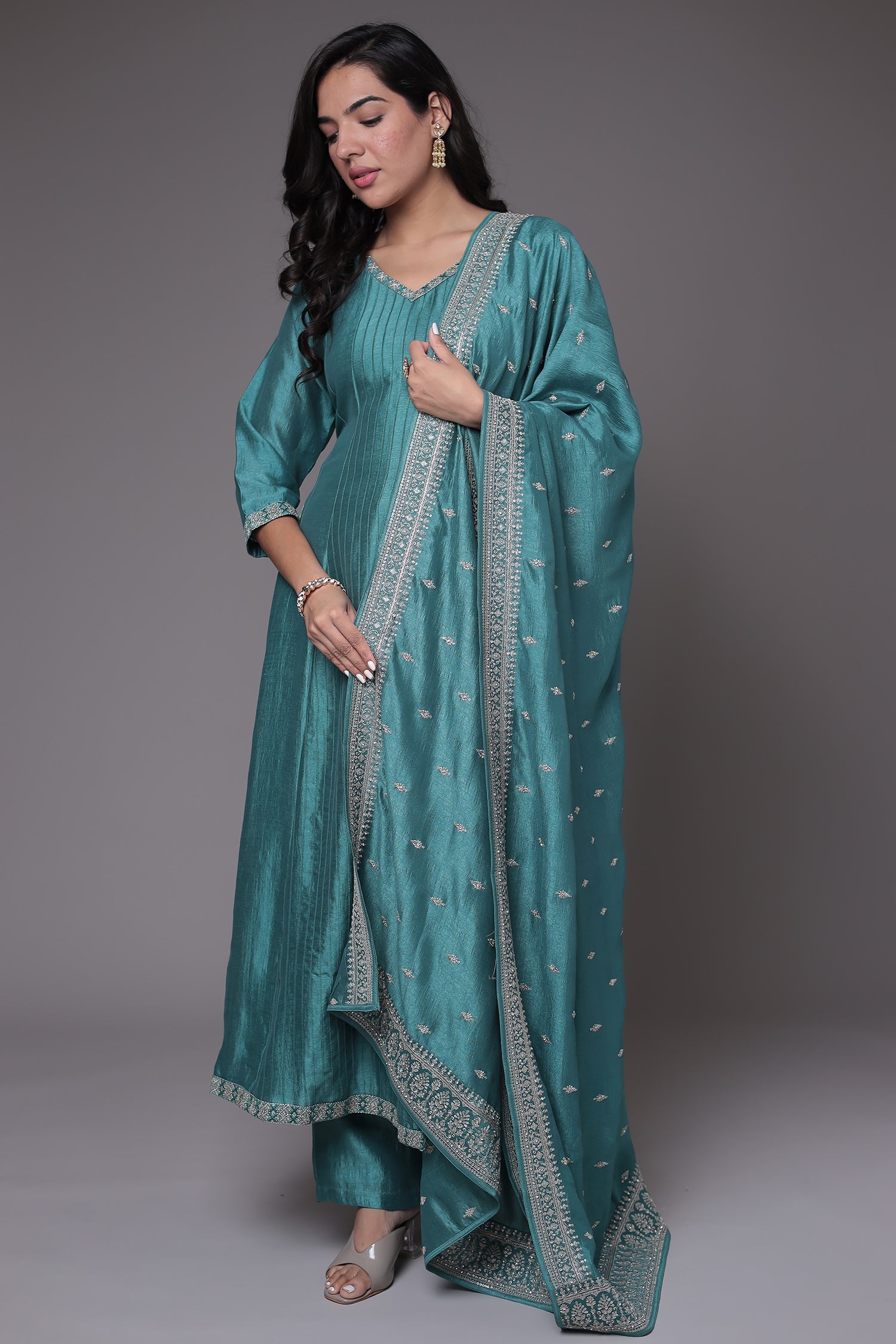 Silk Anarkali Suit with Embroidered work