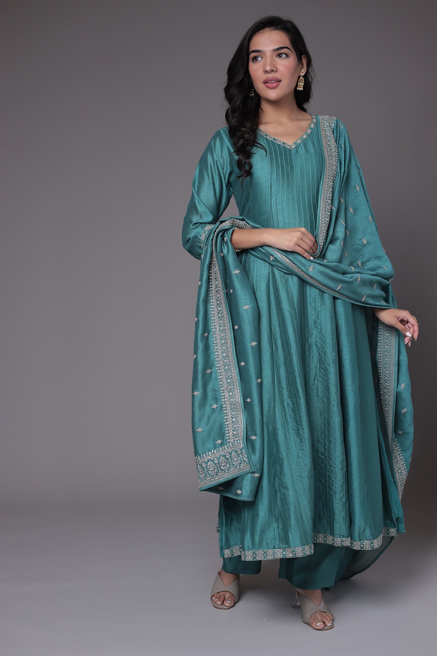 Silk Anarkali Suit with Embroidered work