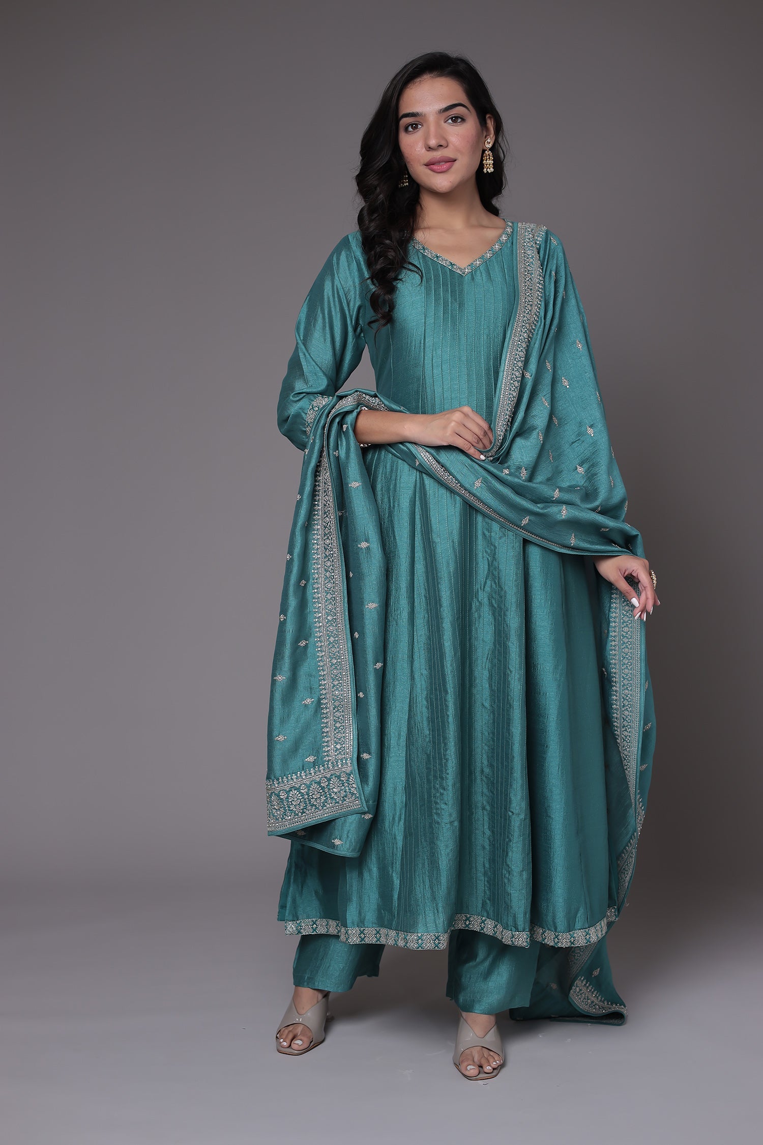 Silk Anarkali Suit with Embroidered work