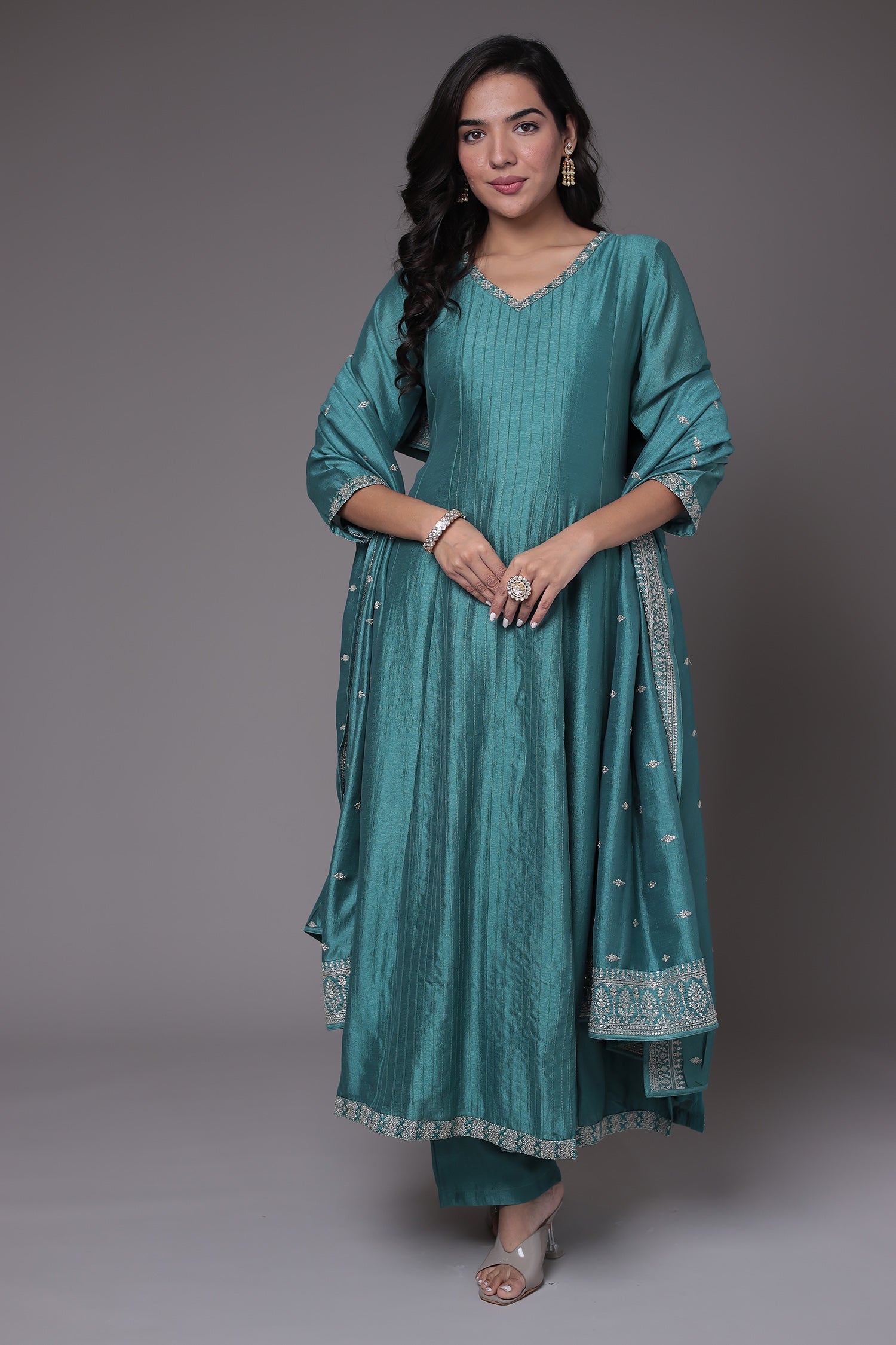 Silk Anarkali Suit with Embroidered work