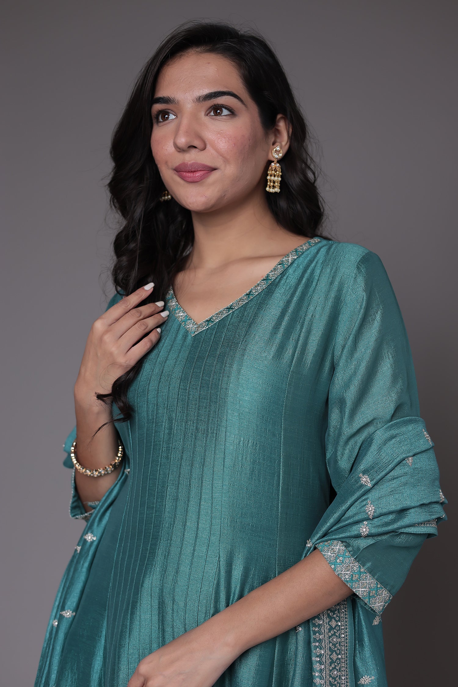 Silk Anarkali Suit with Embroidered work