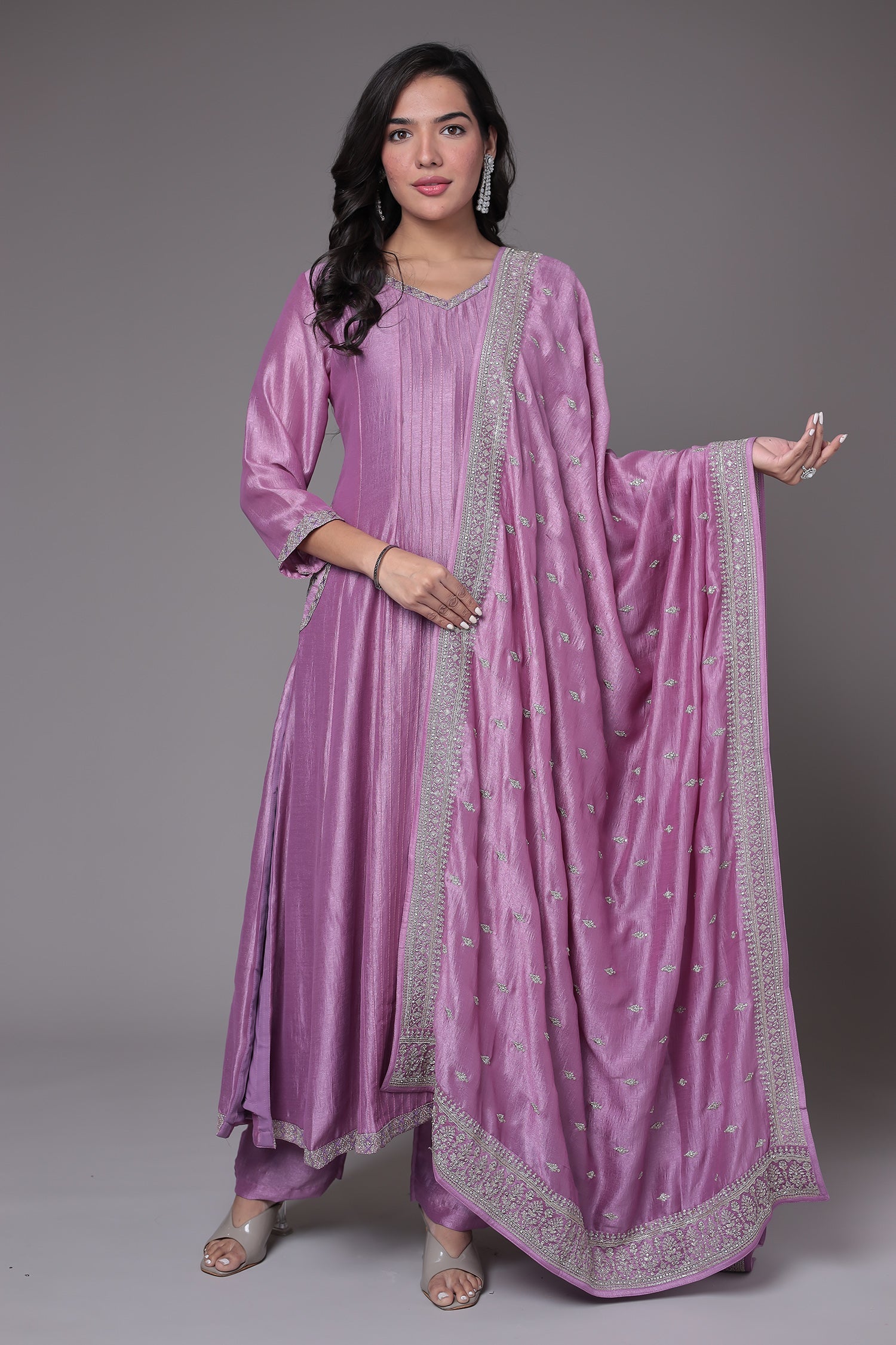 Silk Anarkali Suit with Embroidered work