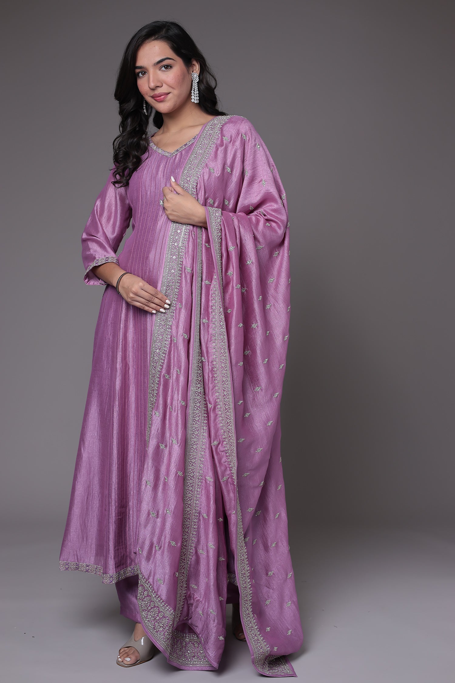 Silk Anarkali Suit with Embroidered work