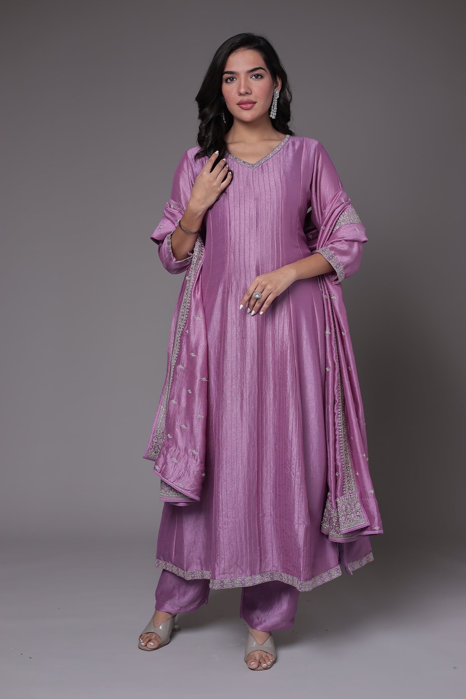 Silk Anarkali Suit with Embroidered work