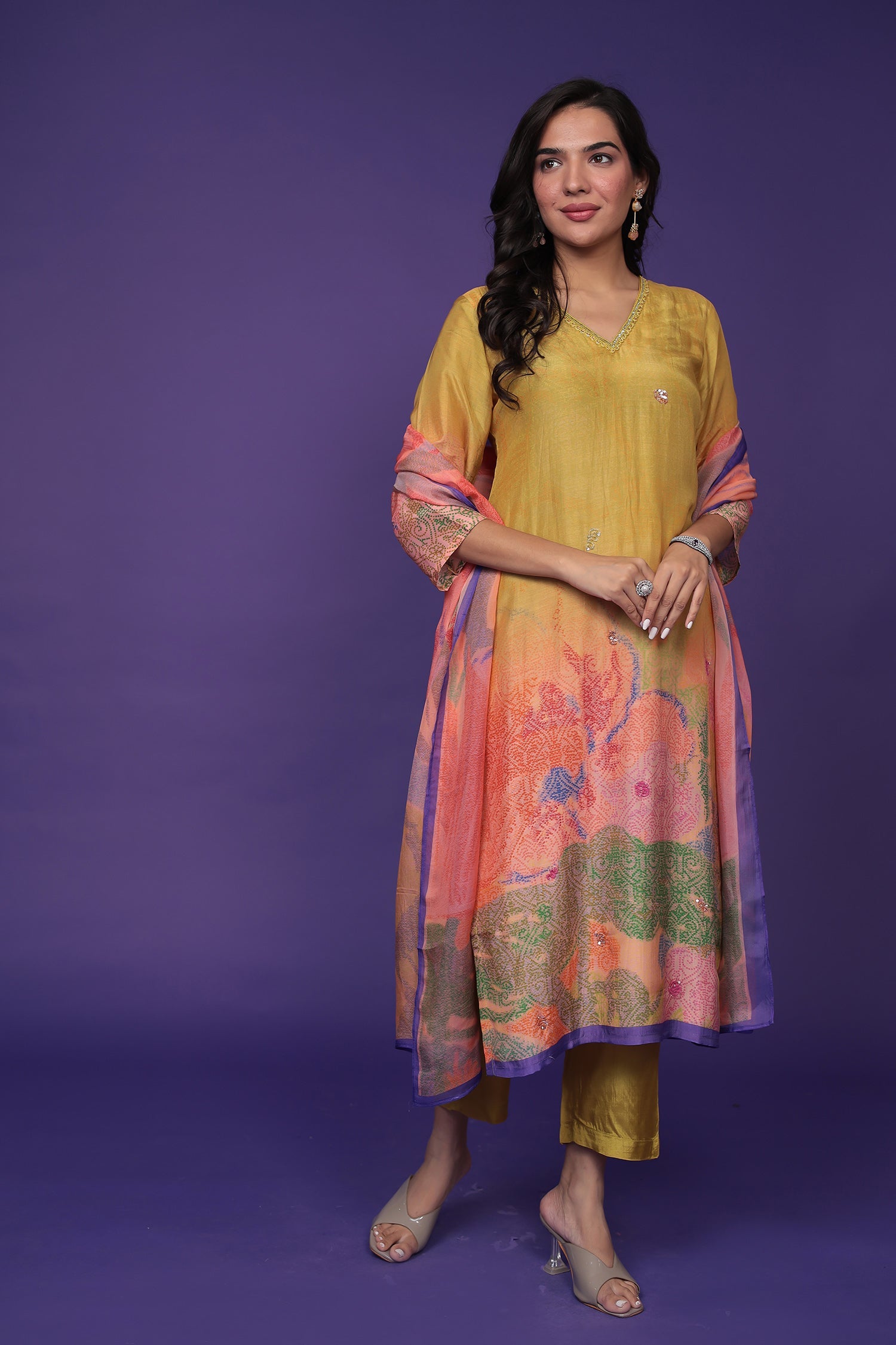 Printed Silk Kurta Set Stitched