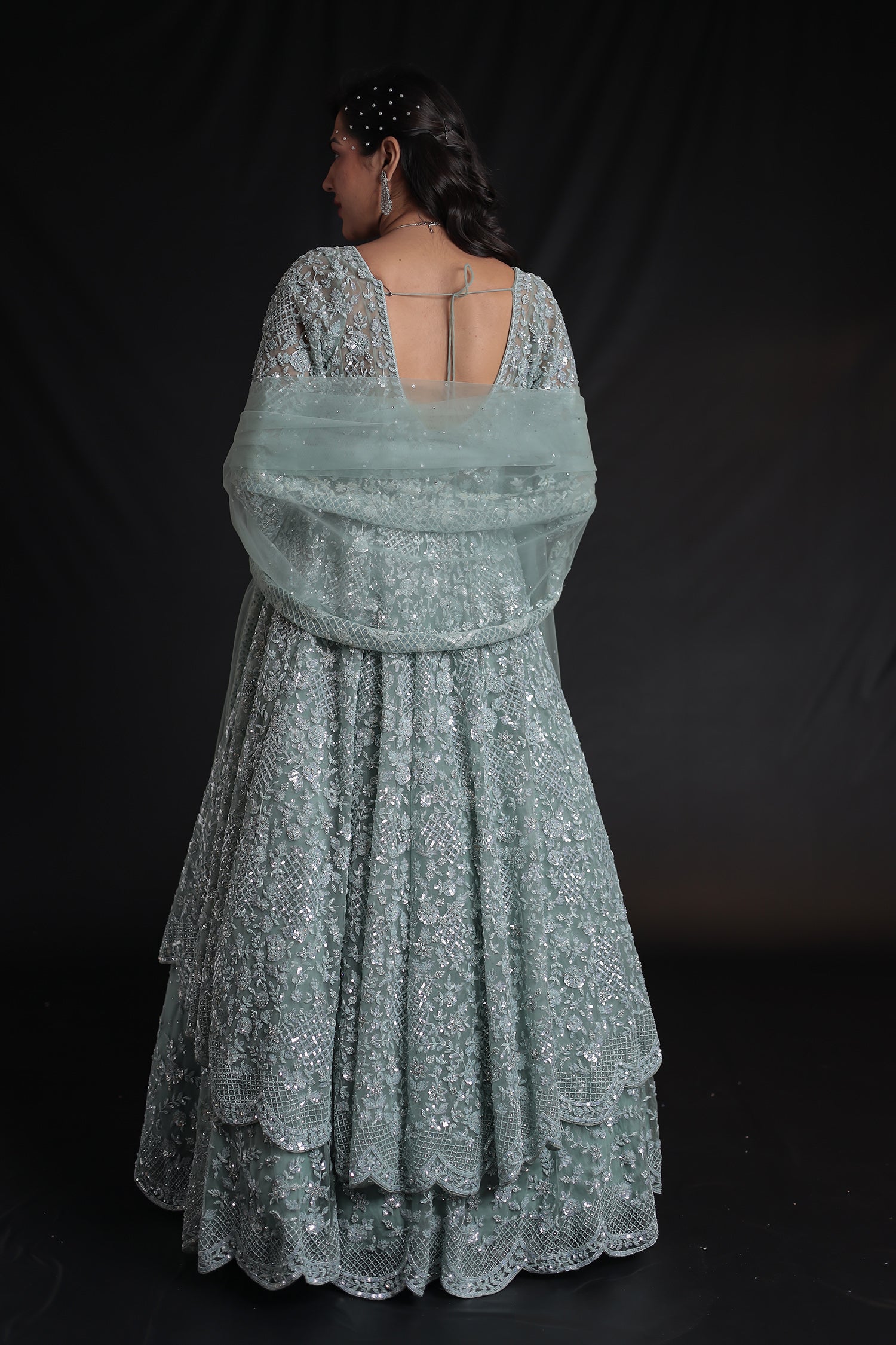 Embellished Net Indowestern Lehenga with Cutdana Work