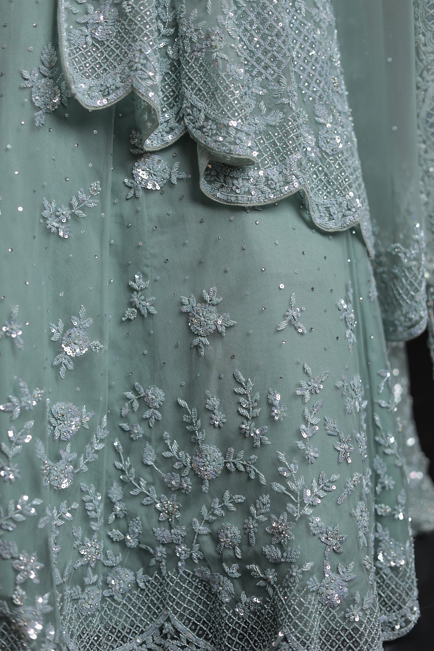 Embellished Net Indowestern Lehenga with Cutdana Work