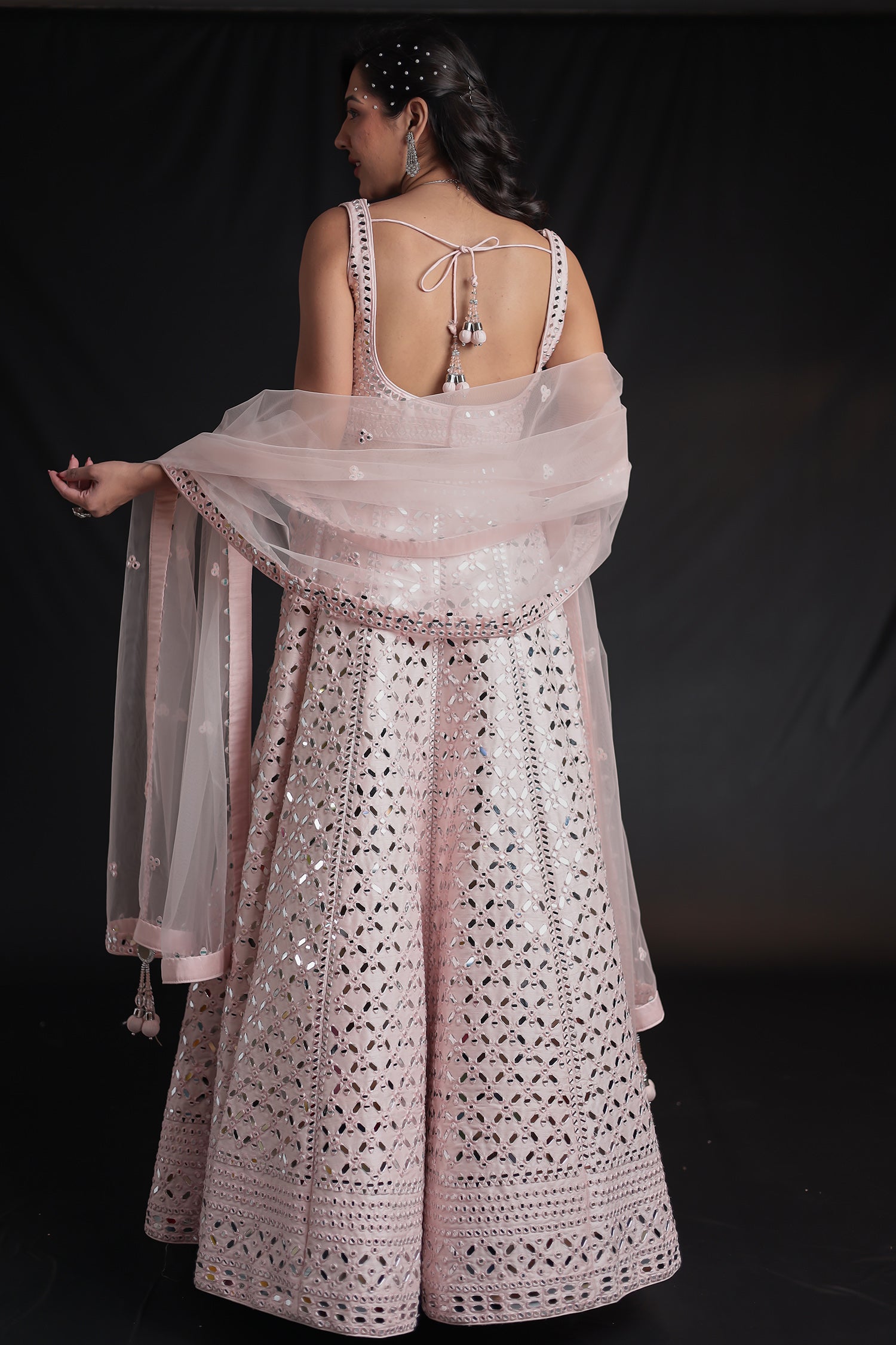 Silk Lehenga Embellished with Mirror work