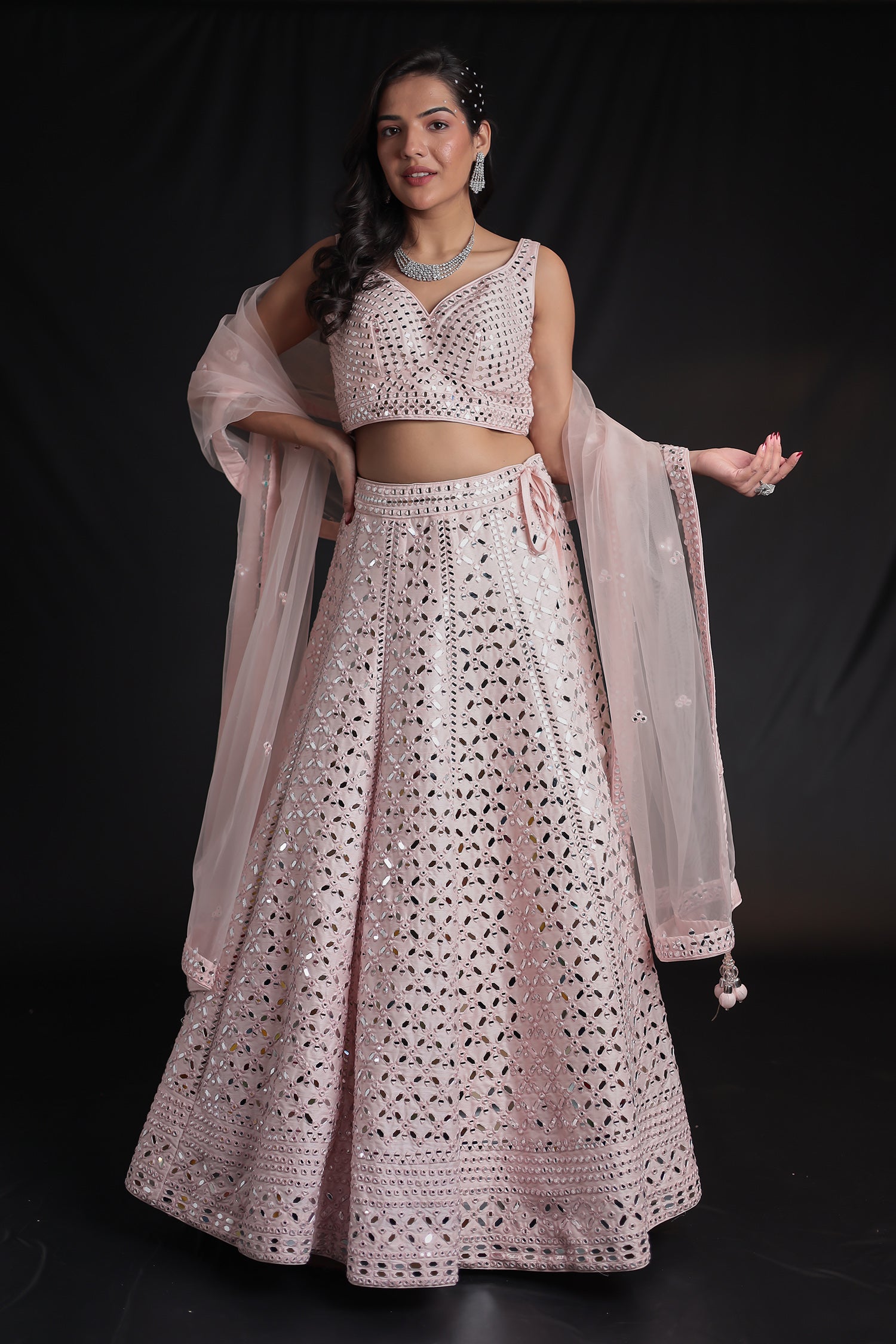 Silk Lehenga Embellished with Mirror work