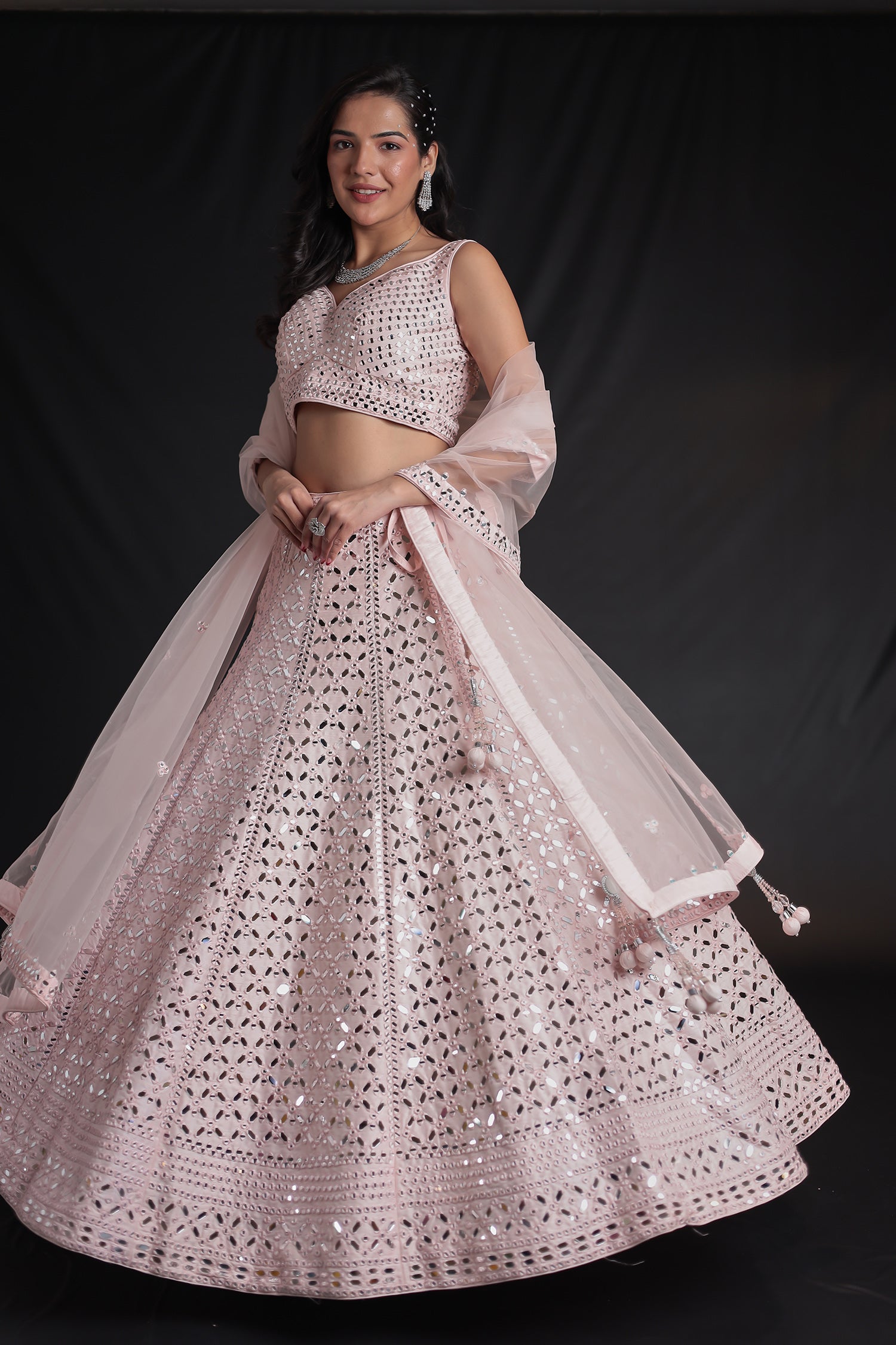 Silk Lehenga Embellished with Mirror work