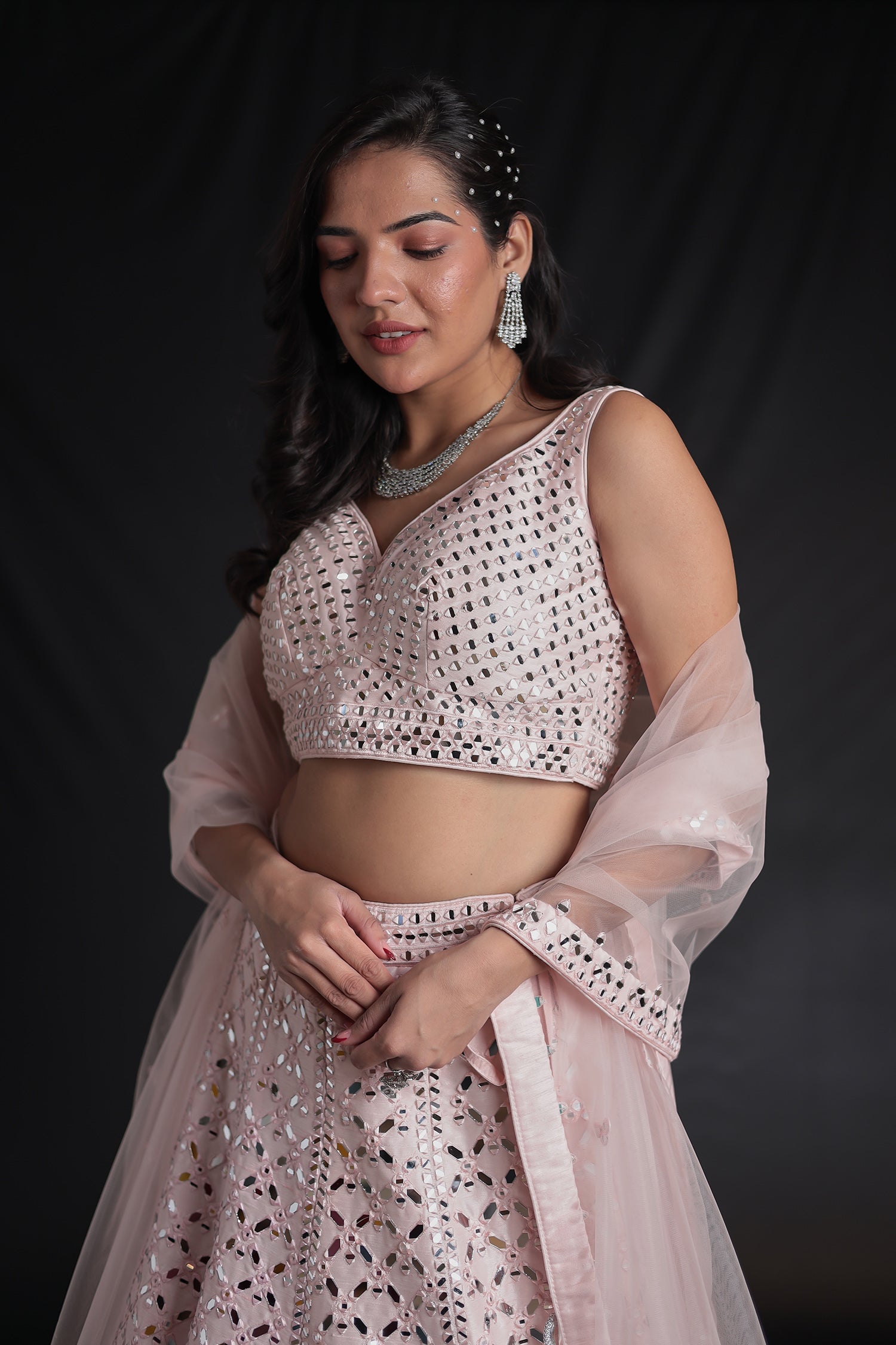 Silk Lehenga Embellished with Mirror work