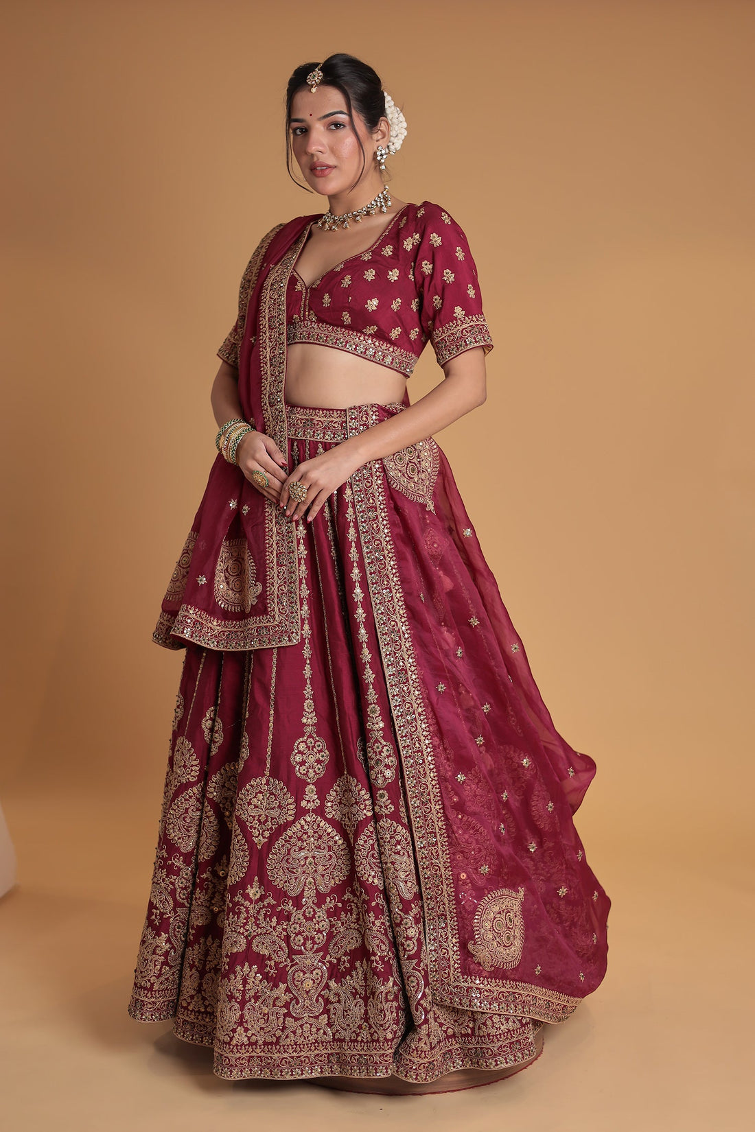 Embroidered Silk Lehenga with Intricate Detailing