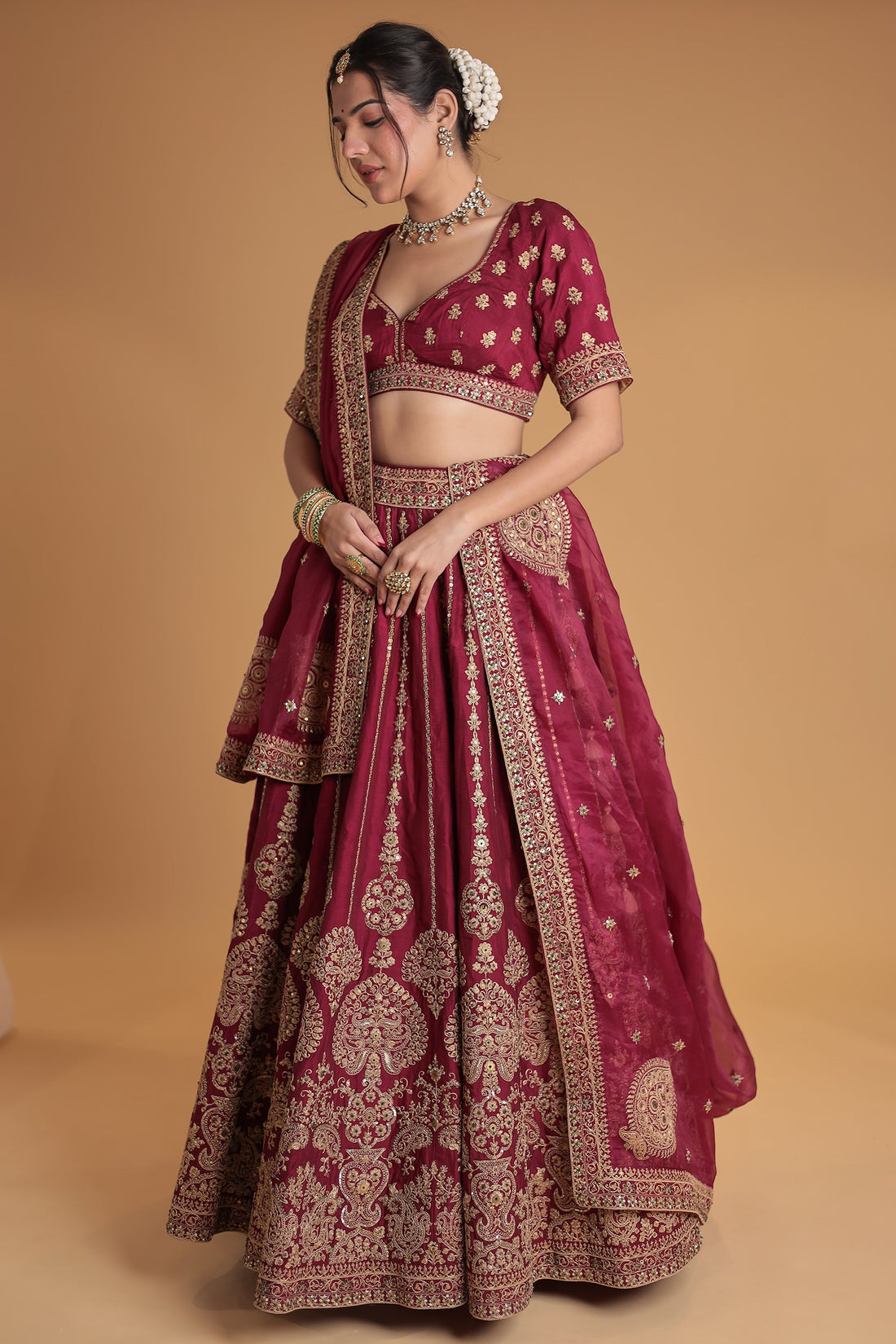 Embroidered Silk Lehenga with Intricate Detailing