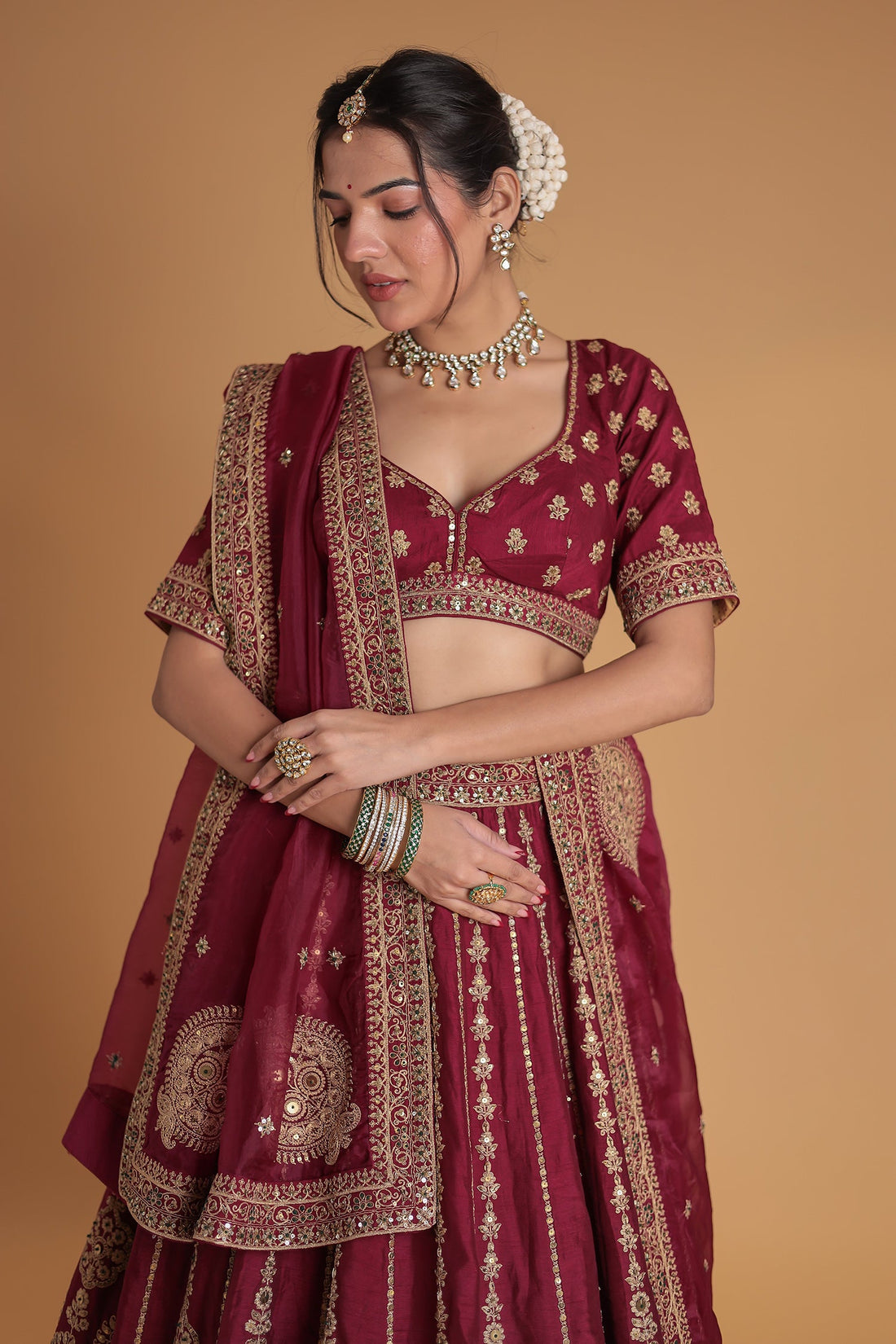 Embroidered Silk Lehenga with Intricate Detailing