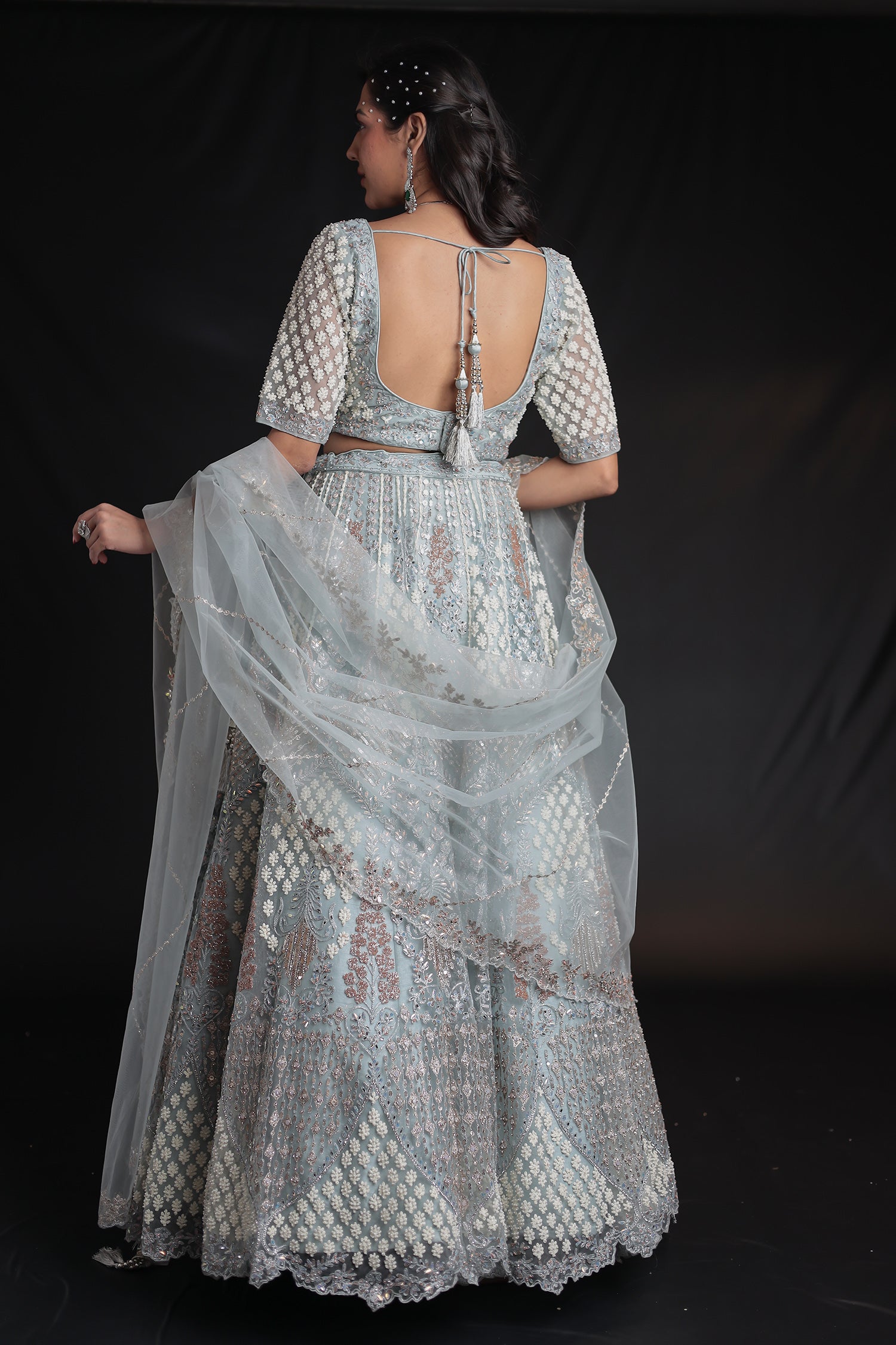 Net Lehenga with Threadwork and Embellished Detailing