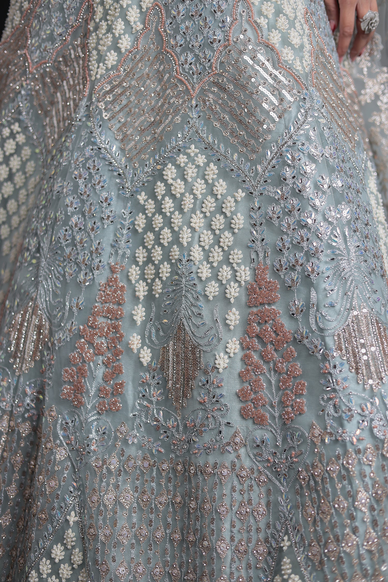 Net Lehenga with Threadwork and Embellished Detailing