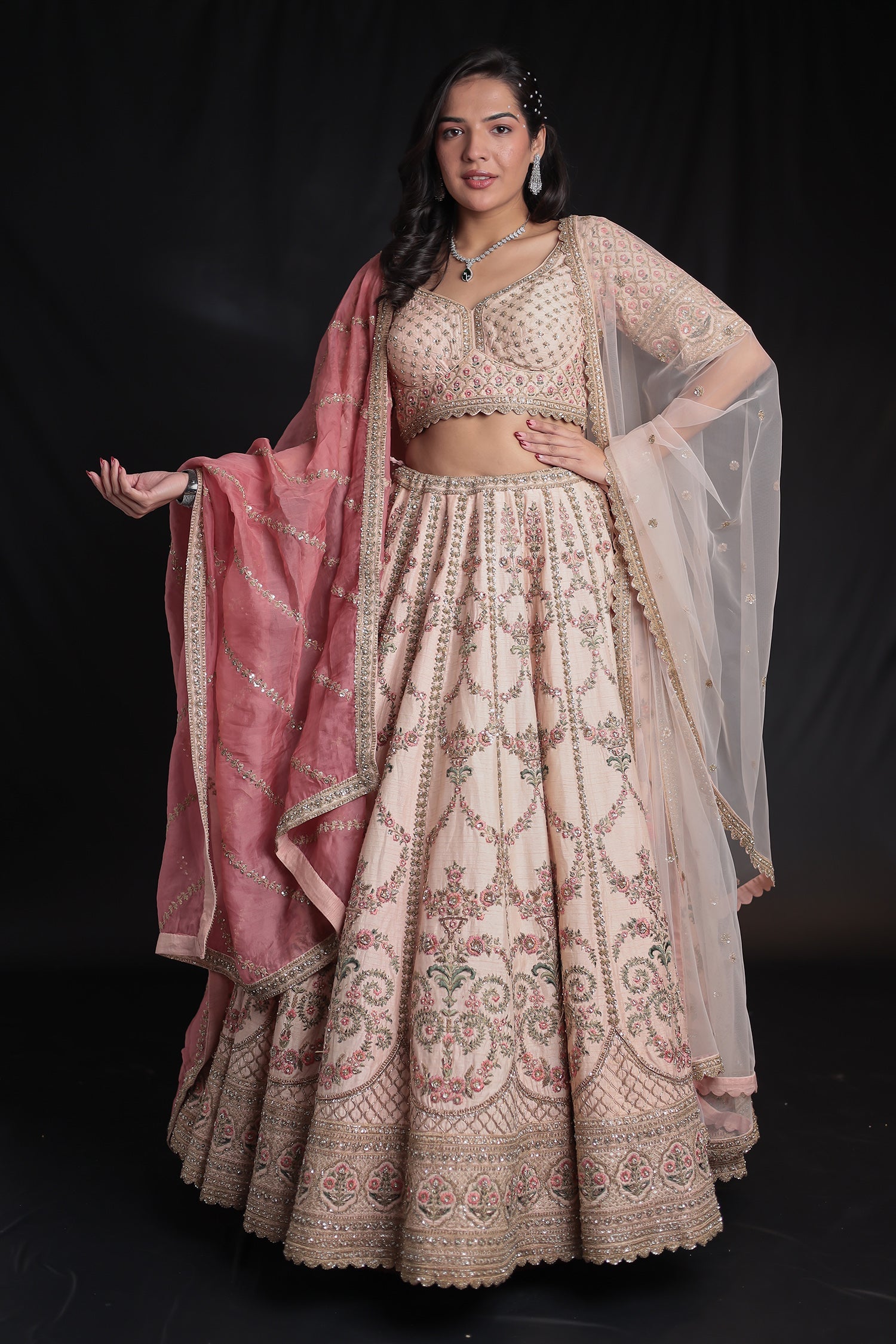 Silk Lehenga Adorned with Zardozi and Embroidered work