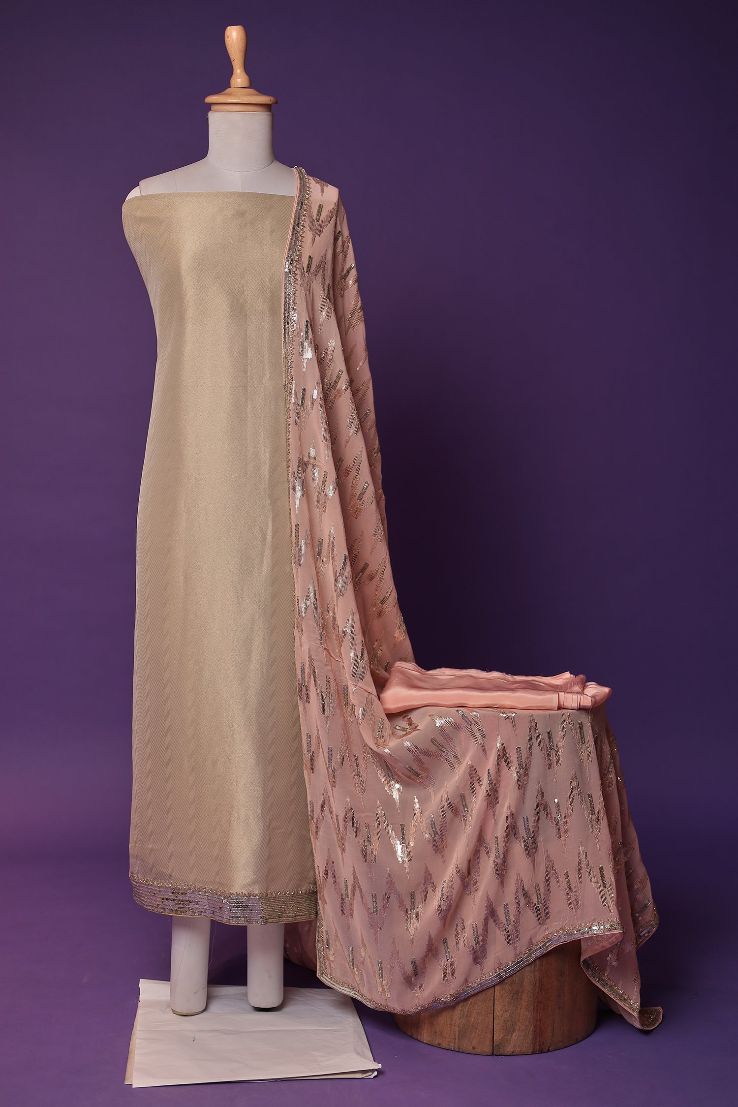 Shimmer Tissue Unstitched Suit with Sequins and Thread work