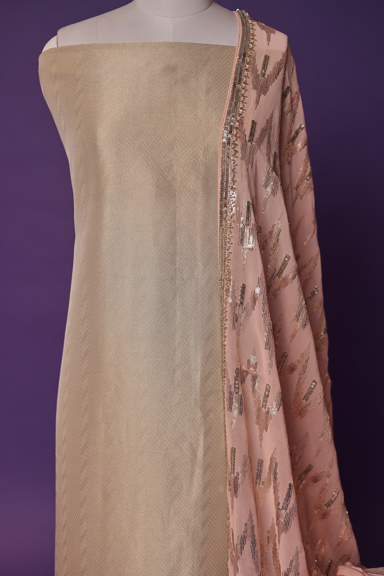 Shimmer Tissue Unstitched Suit with Sequins and Thread work