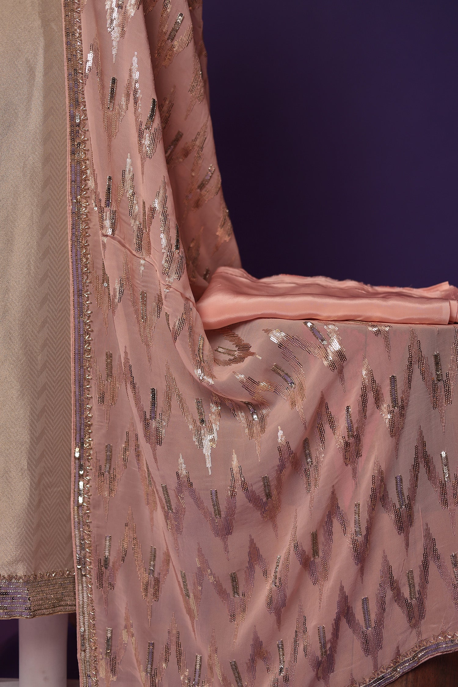 Shimmer Tissue Unstitched Suit with Sequins and Thread work