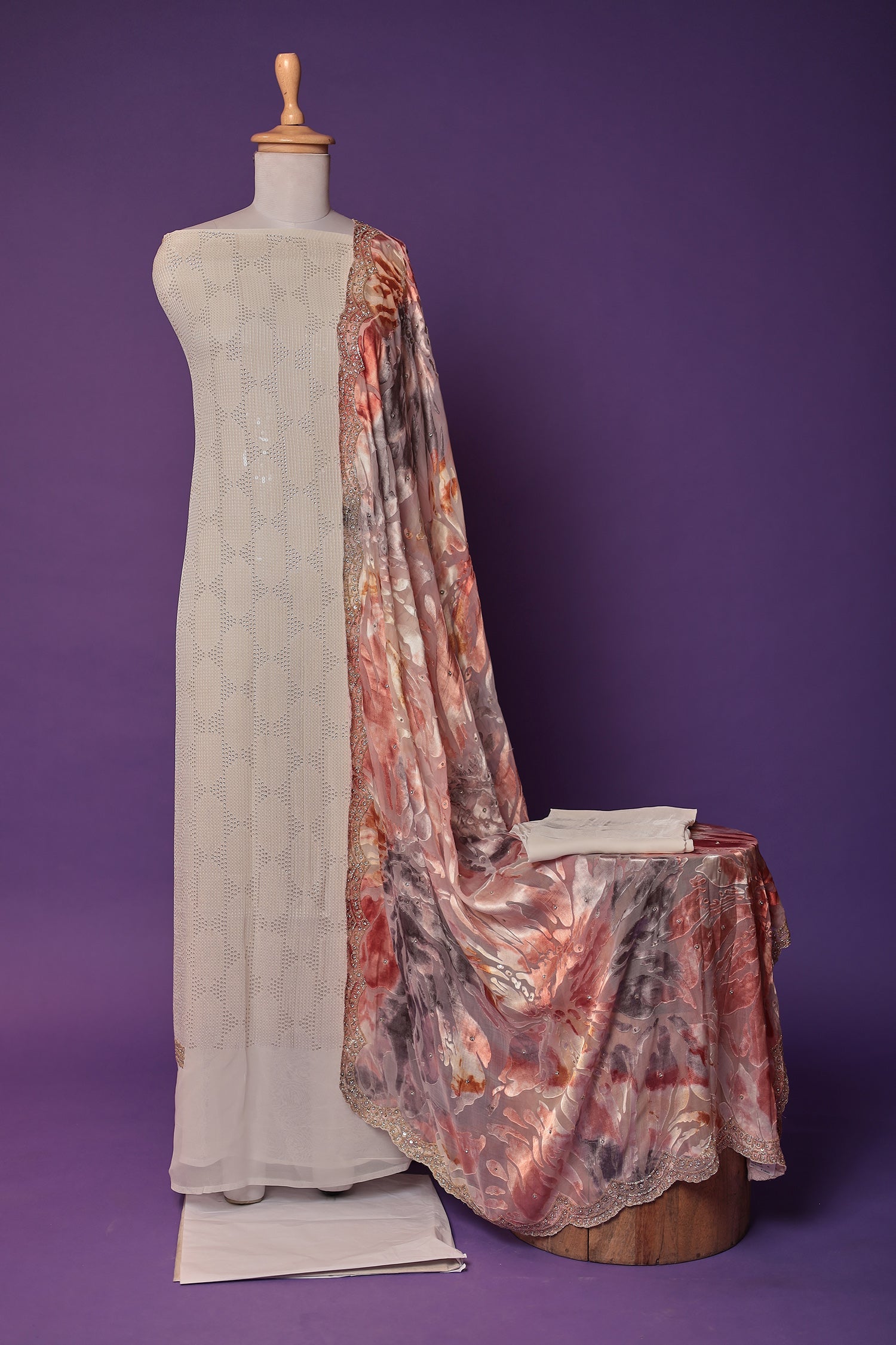 Printed Georgette Unstitched Suit with Sequins and Thread work