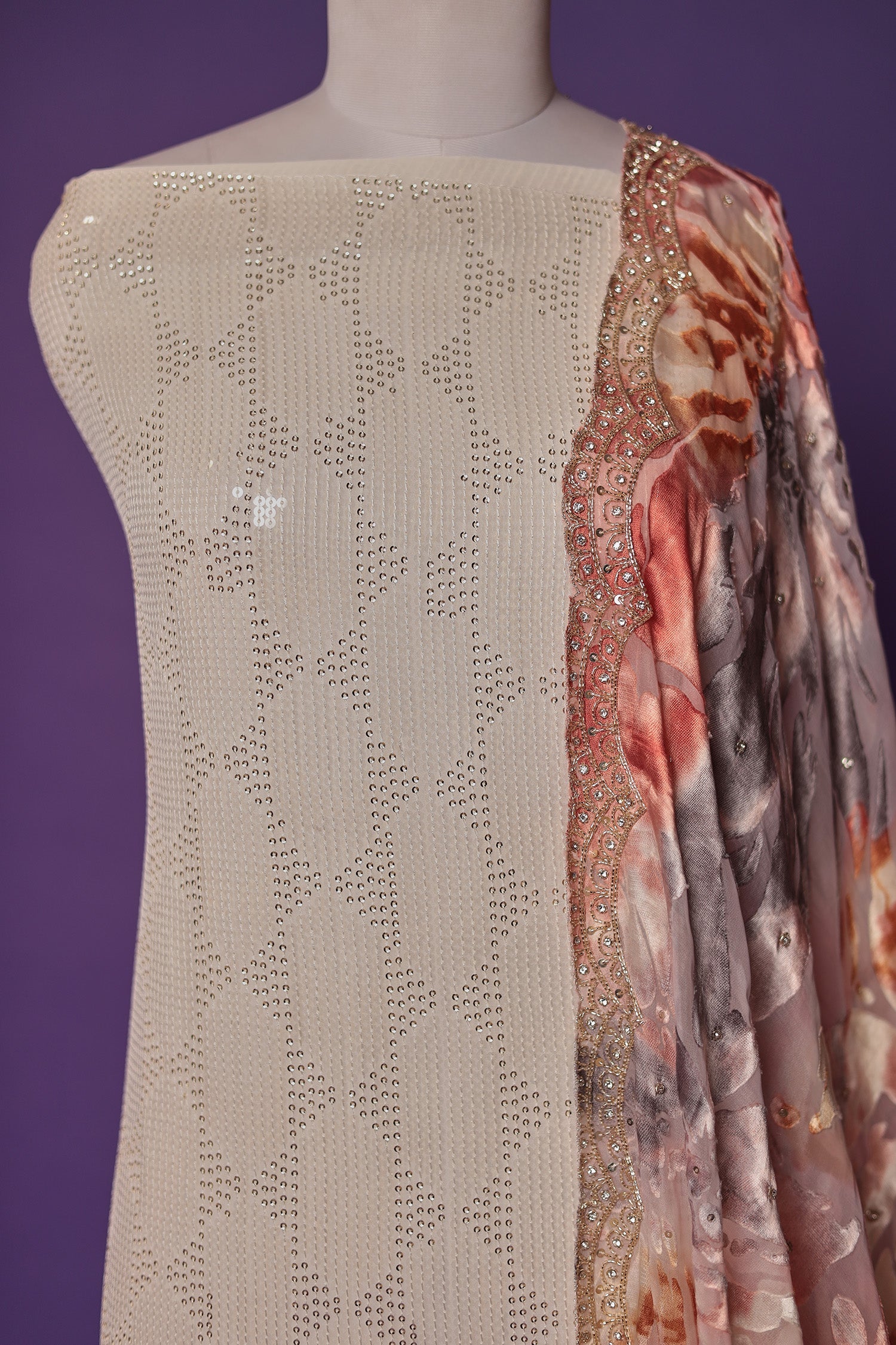 Printed Georgette Unstitched Suit with Sequins and Thread work