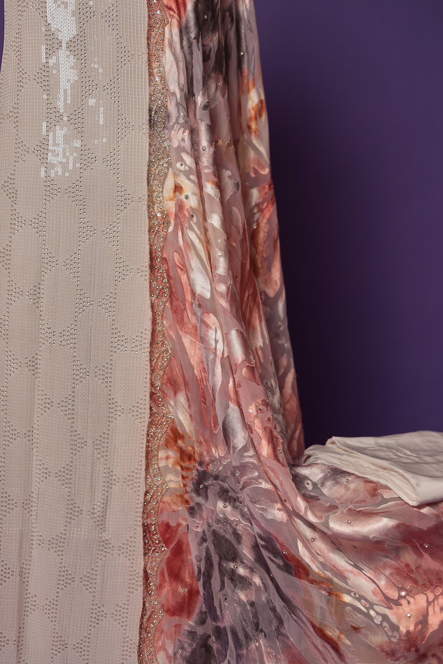 Printed Georgette Unstitched Suit with Sequins and Thread work