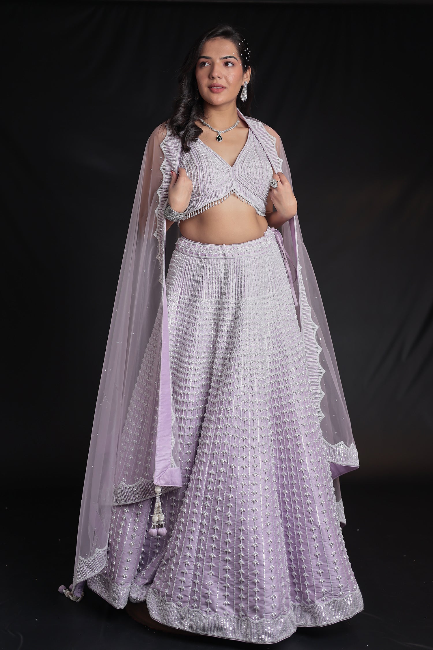 Embellished Silk Lehenga with Intricate Detailing