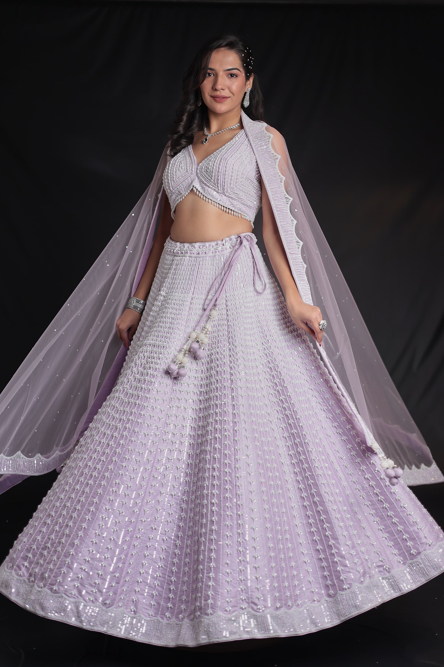 Embellished Silk Lehenga with Intricate Detailing