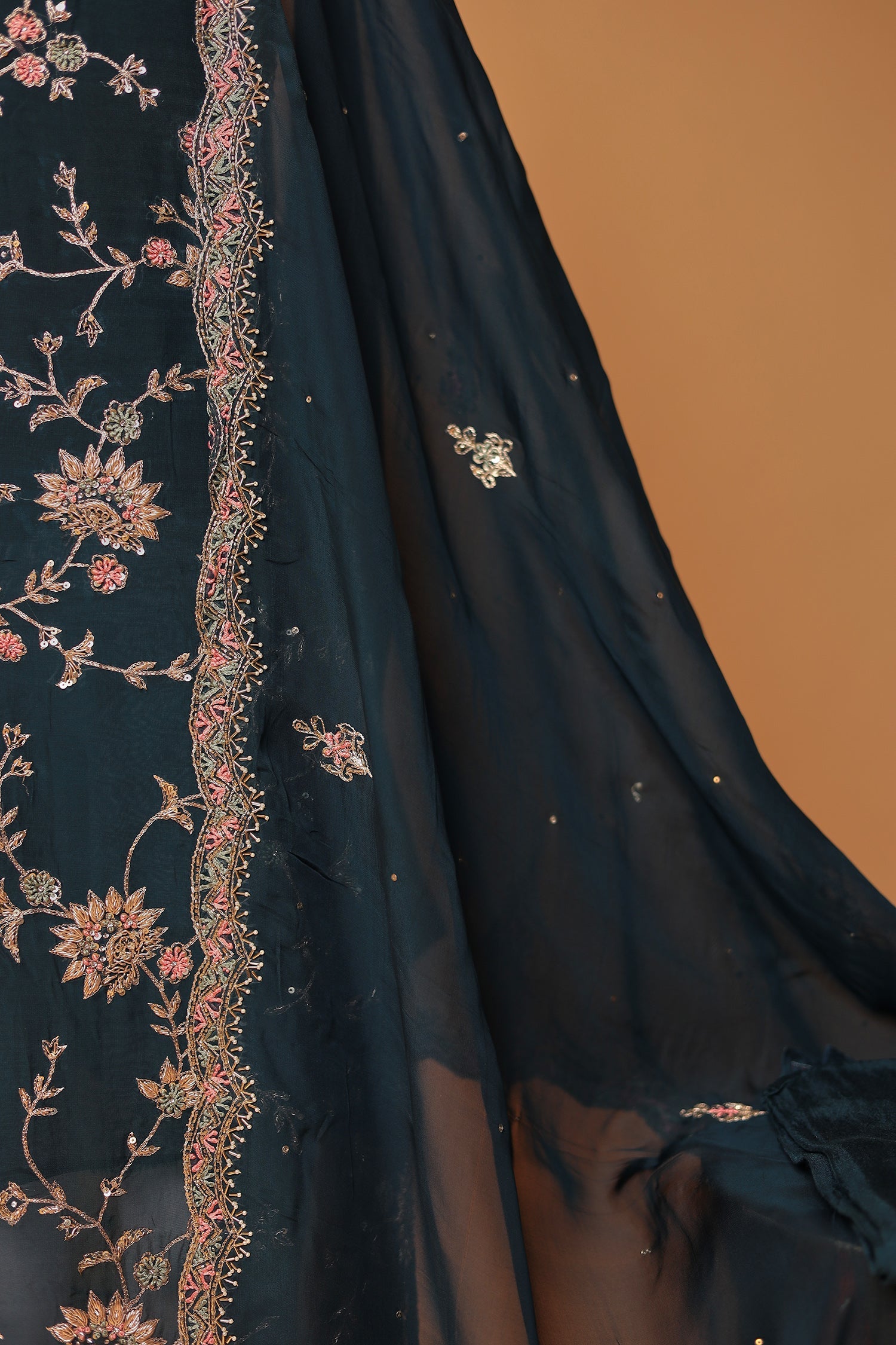 Organza Unstitched Suit with Aari, Thread and Zardozi work