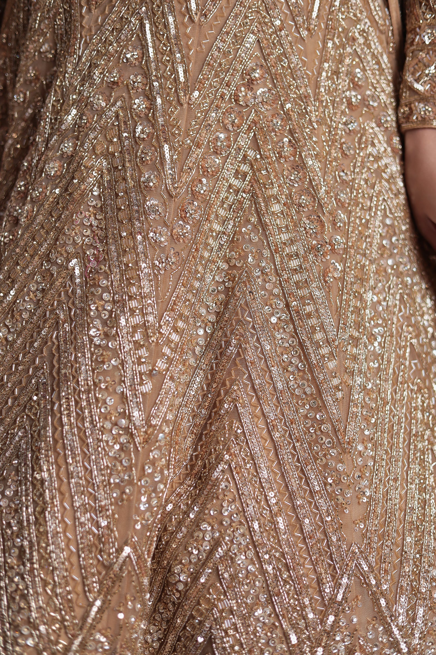 Net Lehenga with Cutdana embroidery.