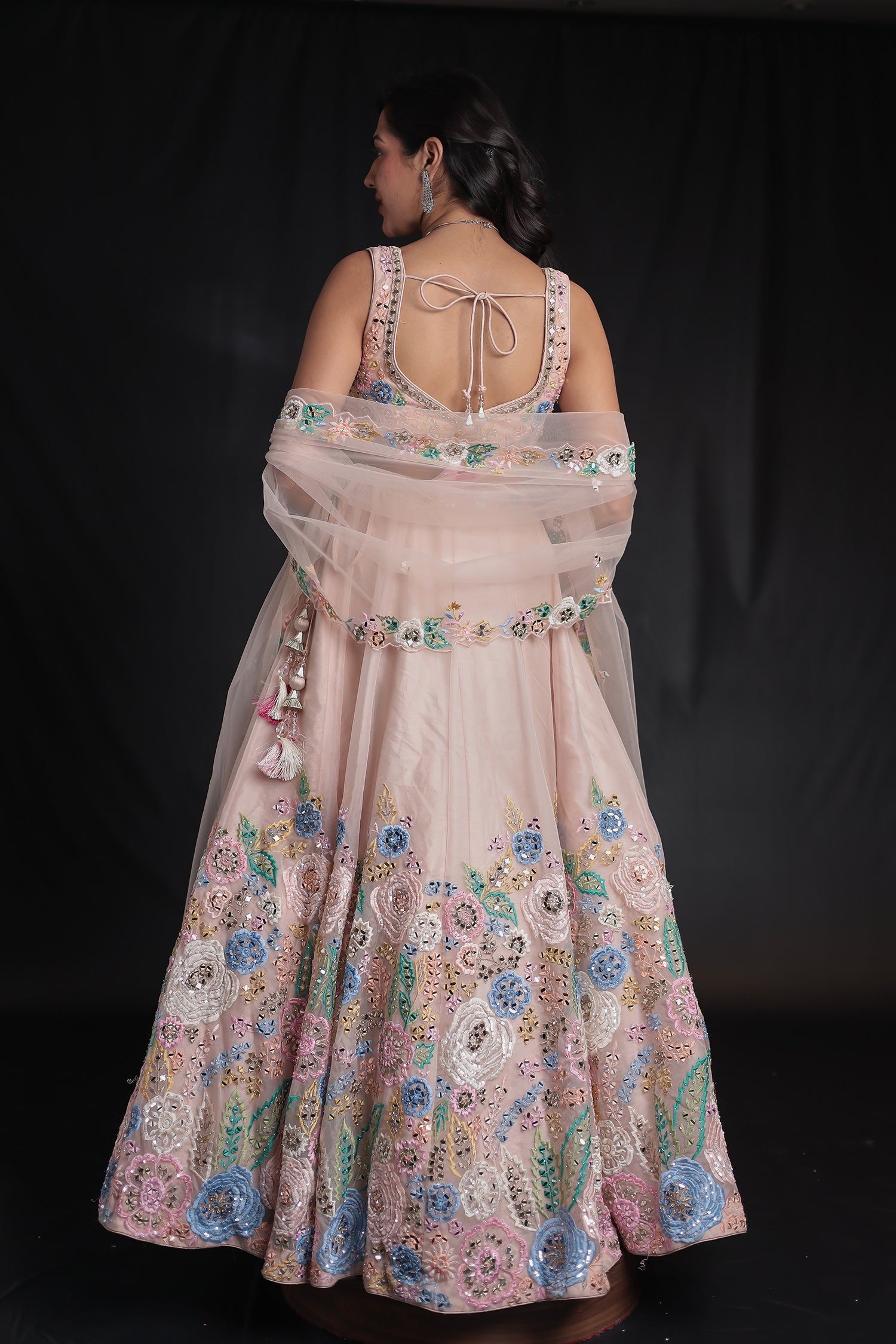 Organza Lehenga intricate with Thread work and Embellishment