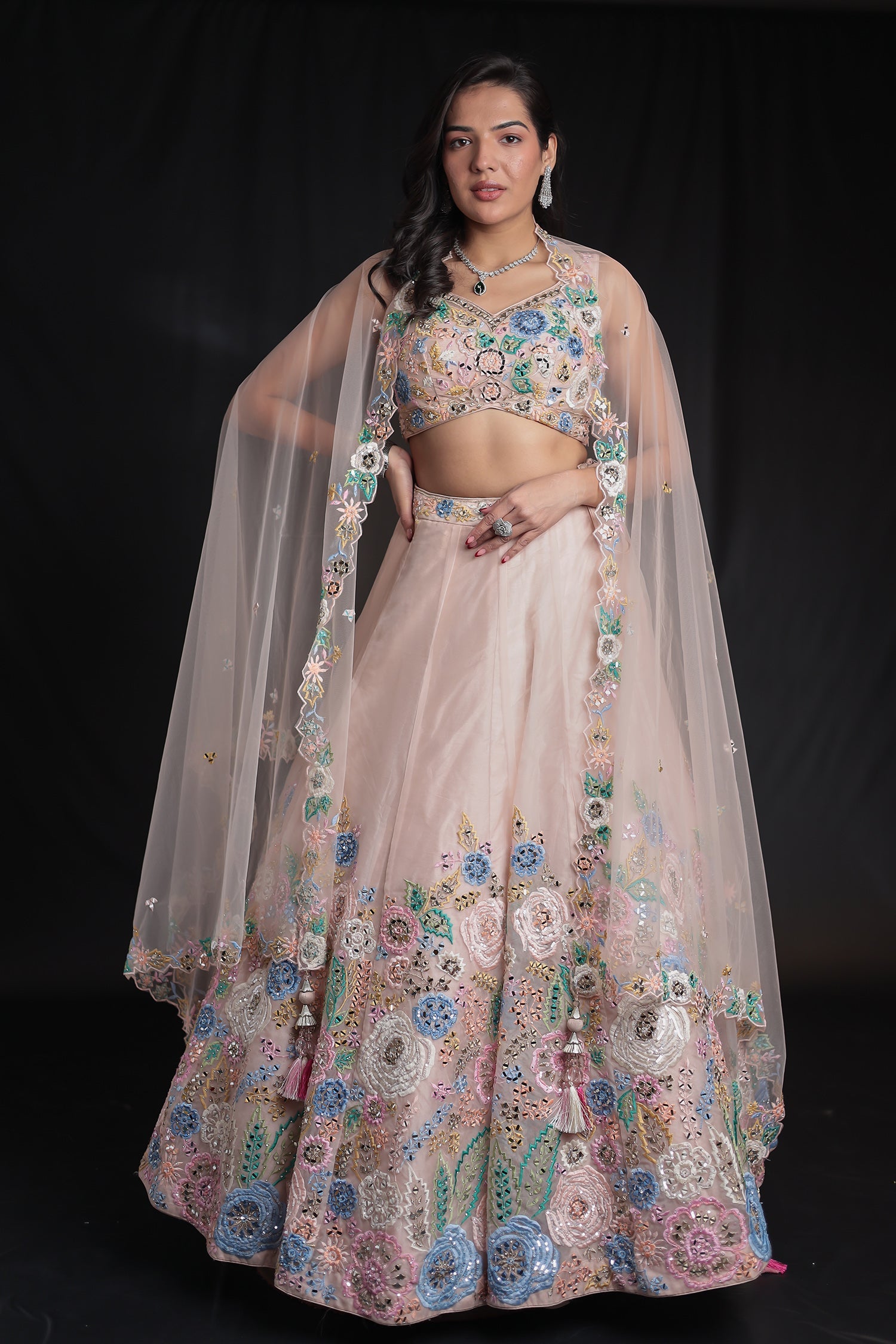 Organza Lehenga intricate with Thread work and Embellishment