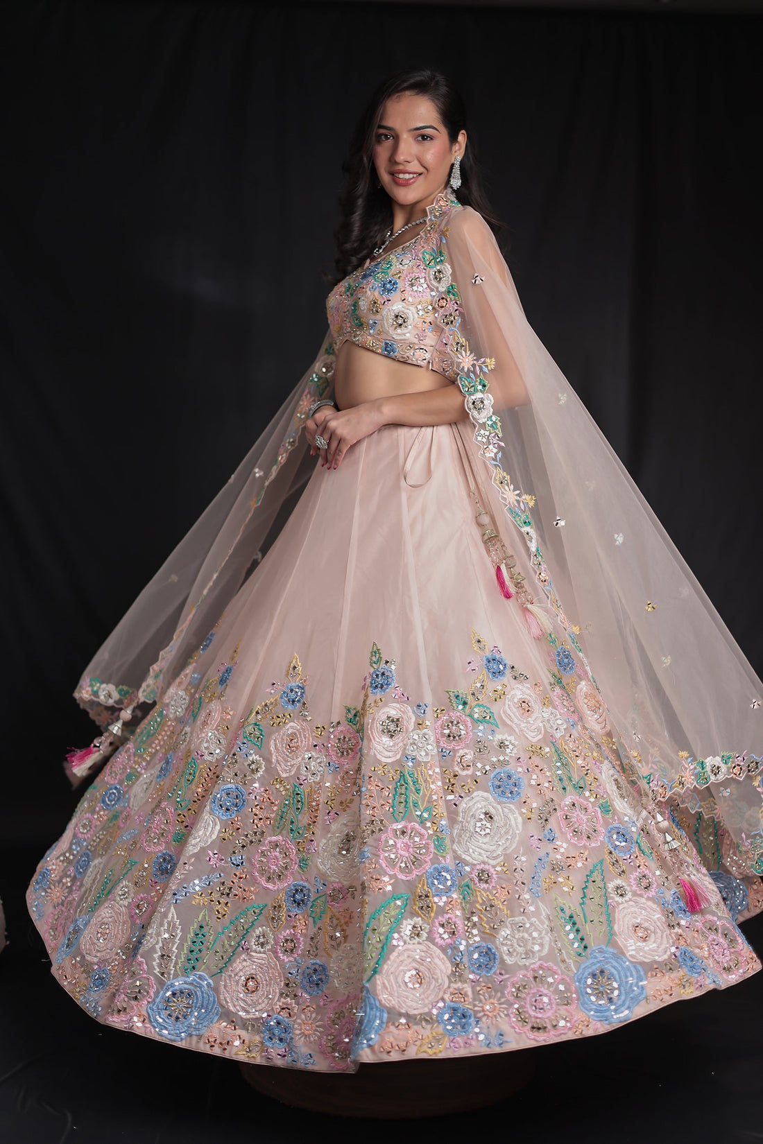 Organza Lehenga intricate with Thread work and Embellishment