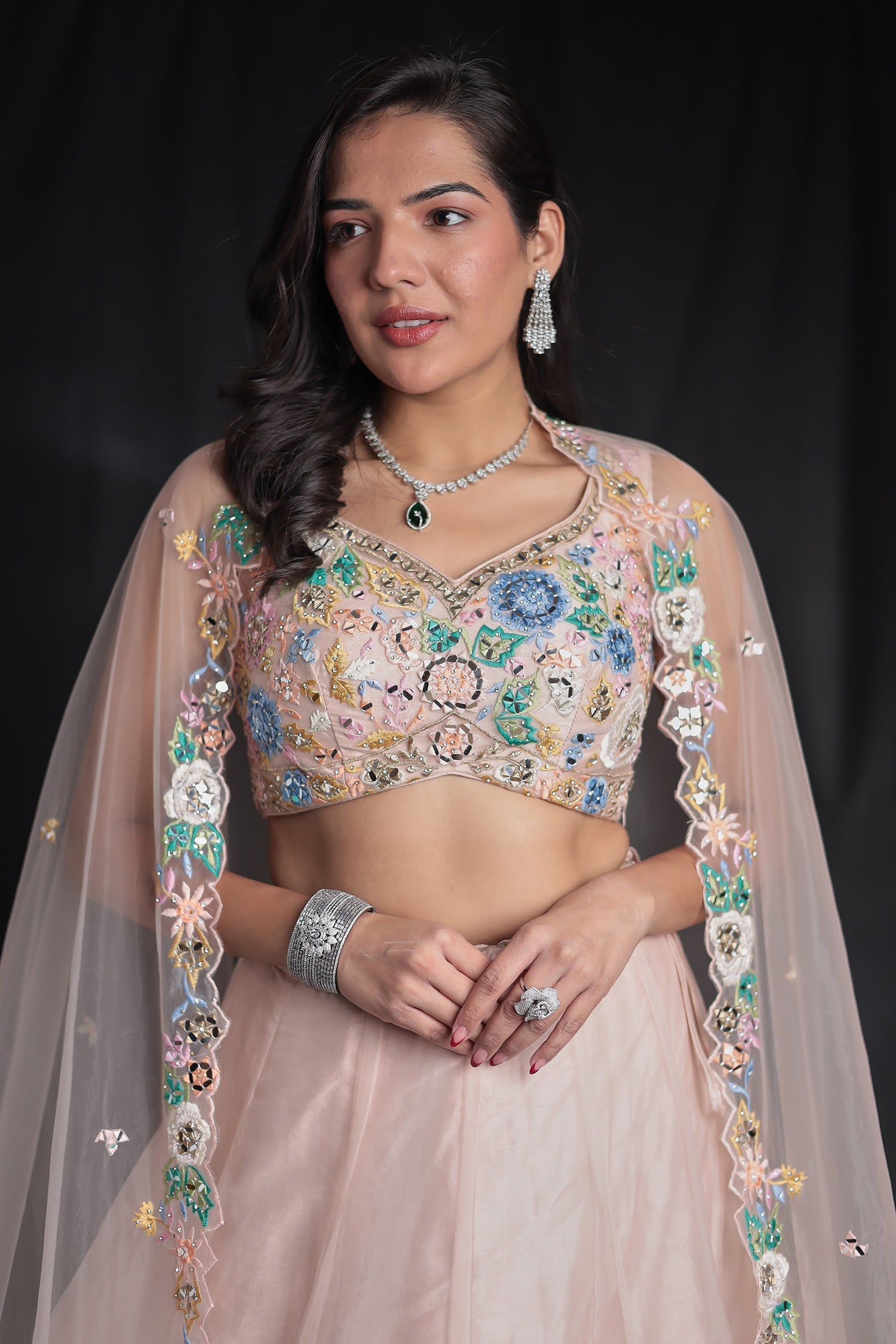 Organza Lehenga intricate with Thread work and Embellishment