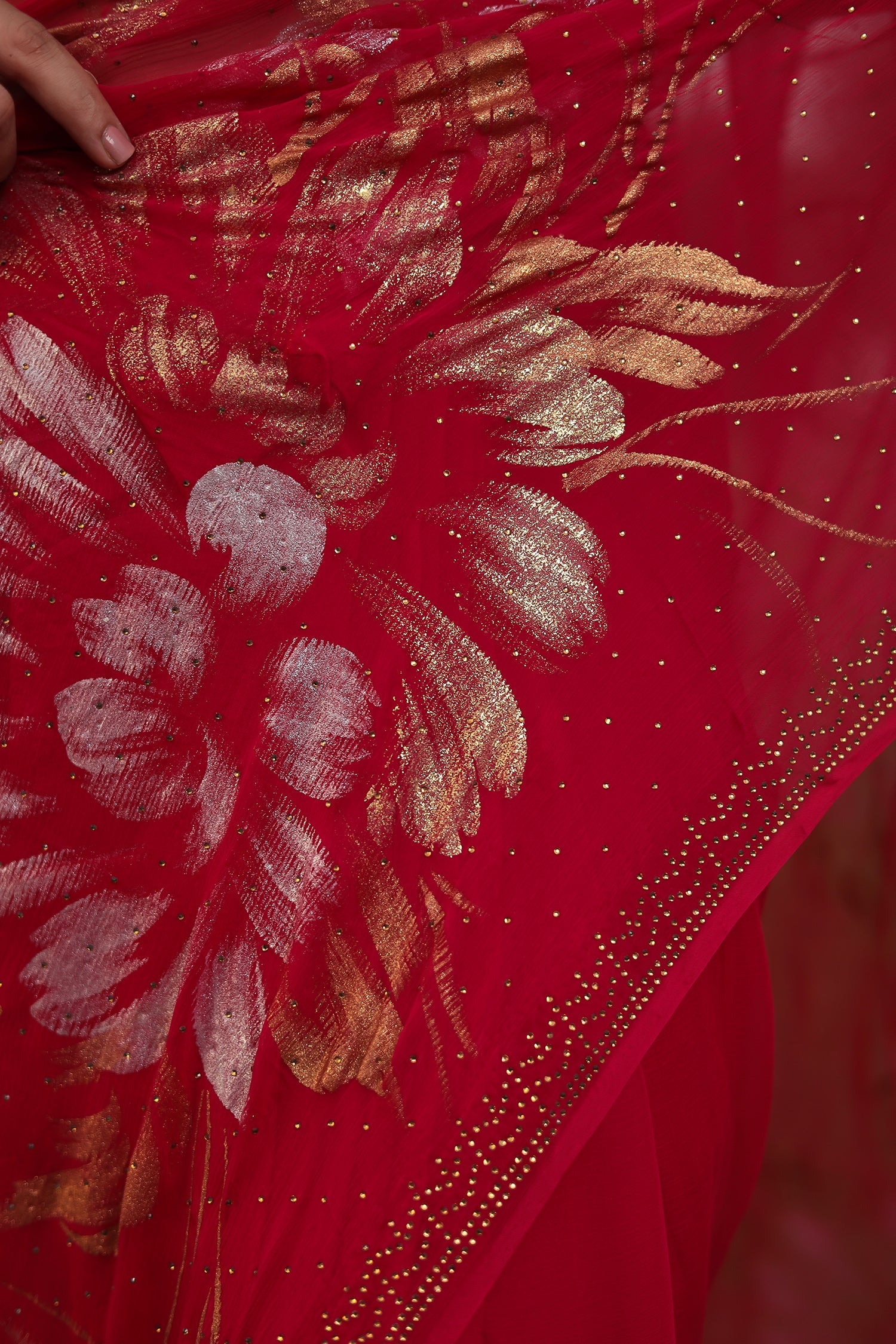 Chiffon Saree Adorned with Swarovski and Foil Print