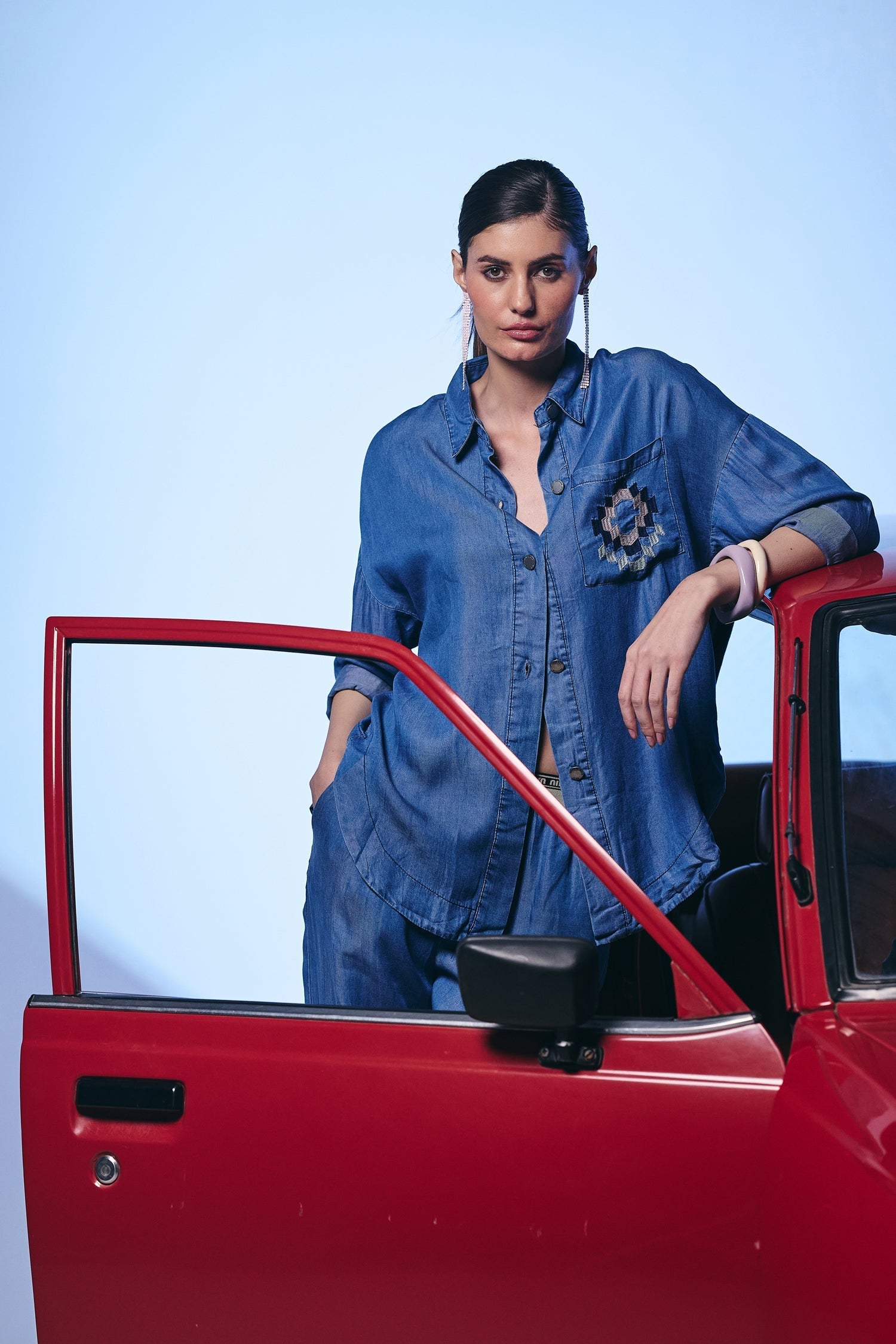 Casual Denim Blue Color Co Ord Set