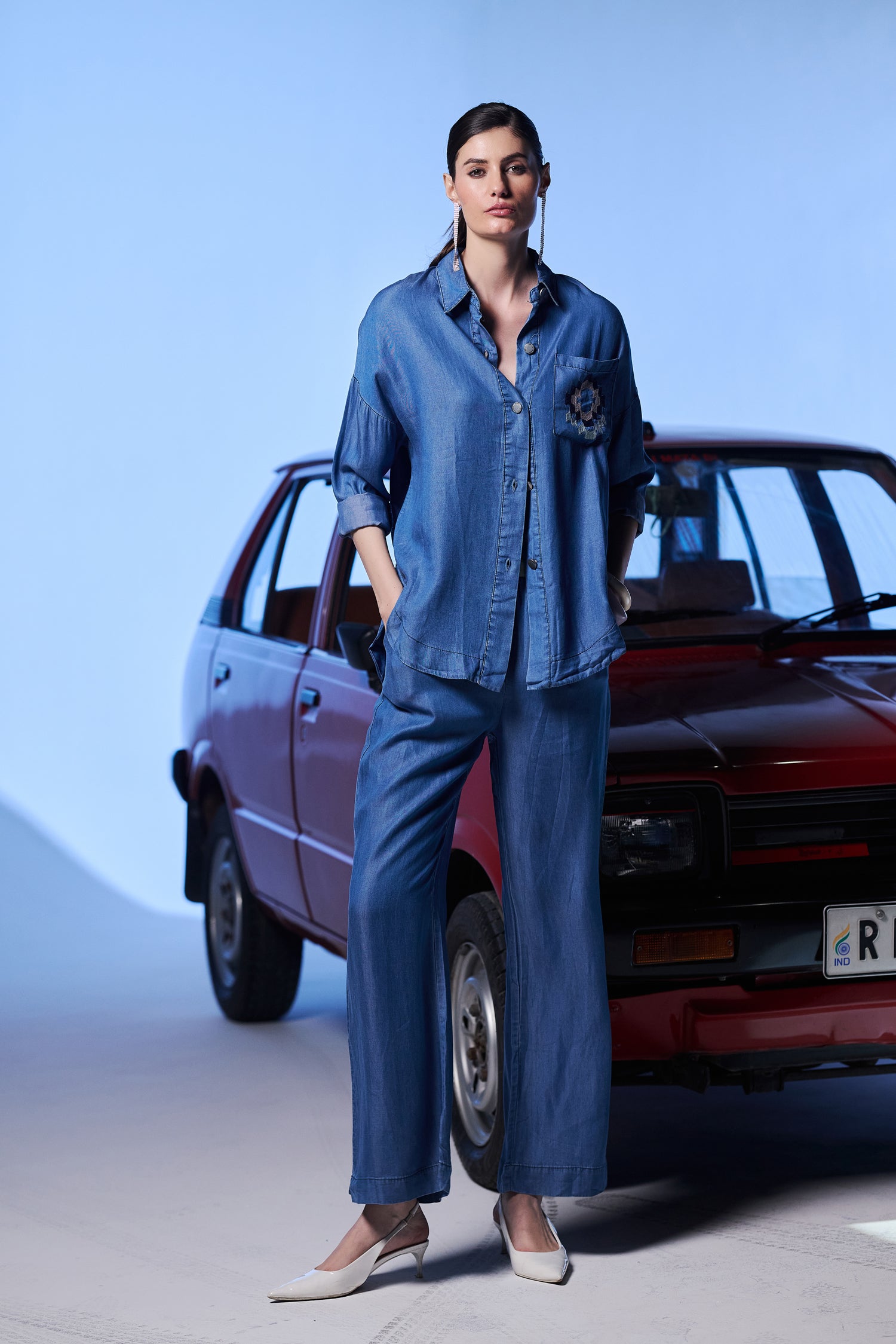 Casual Denim Blue Color Co Ord Set