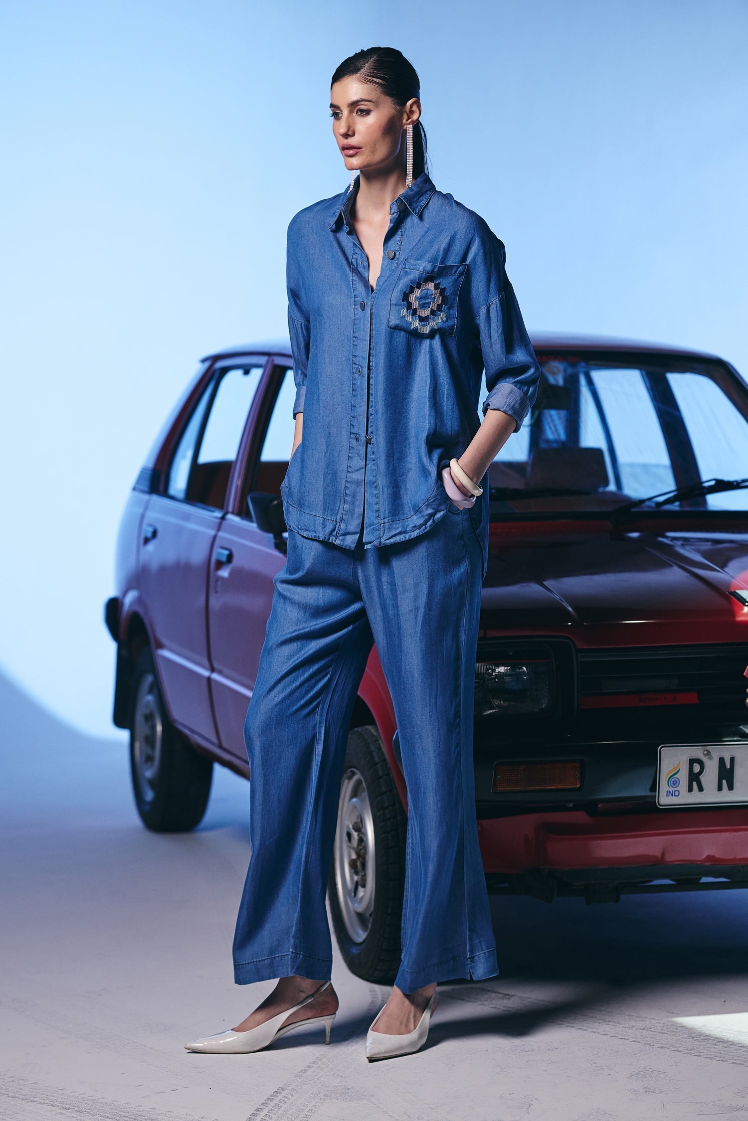 Casual Denim Blue Color Co Ord Set