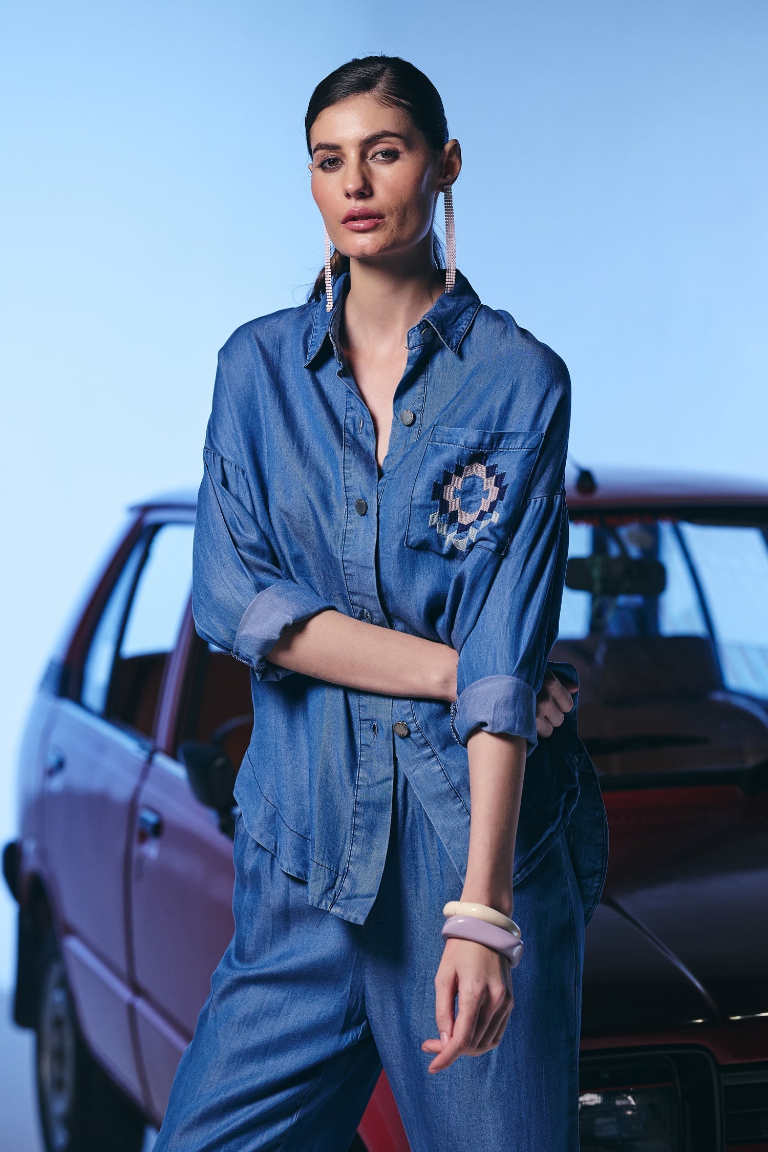 Casual Denim Blue Color Co Ord Set