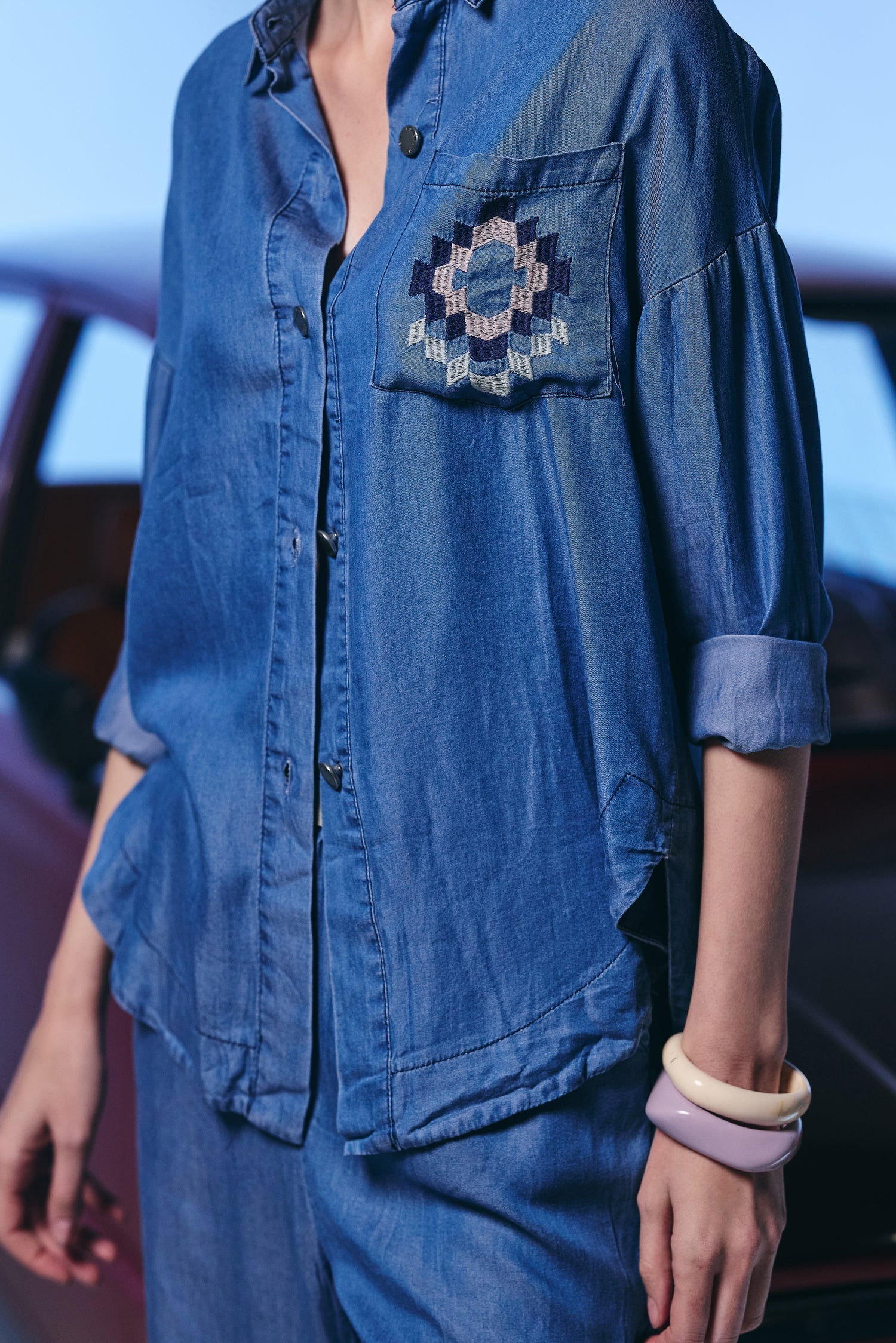 Casual Denim Blue Color Co Ord Set