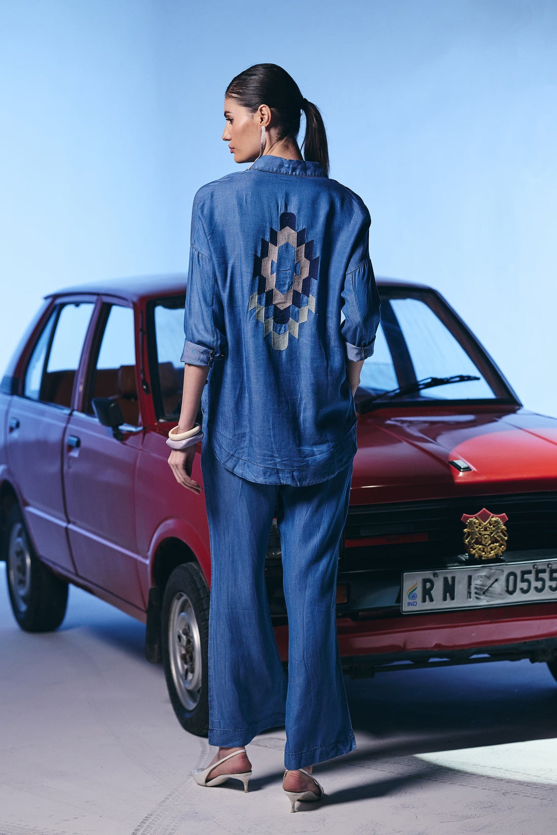 Casual Denim Blue Color Co Ord Set