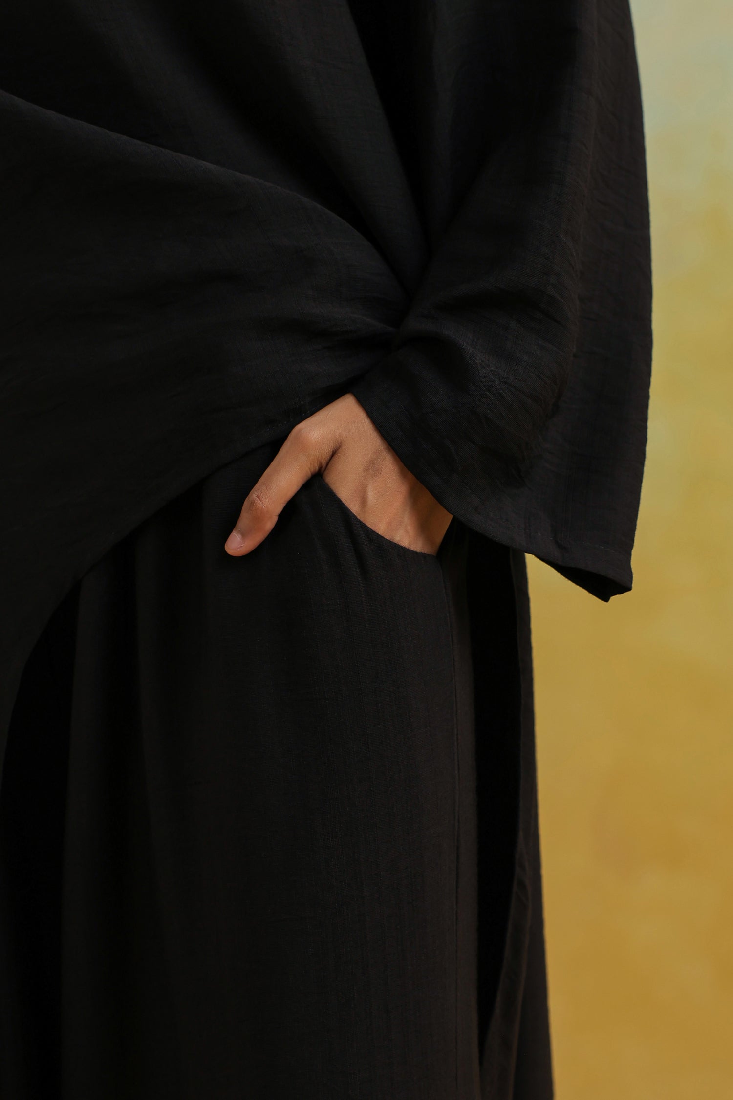 Black Cotton Silk Co-Ord Set with Round Neck Top & Wide Palazzo