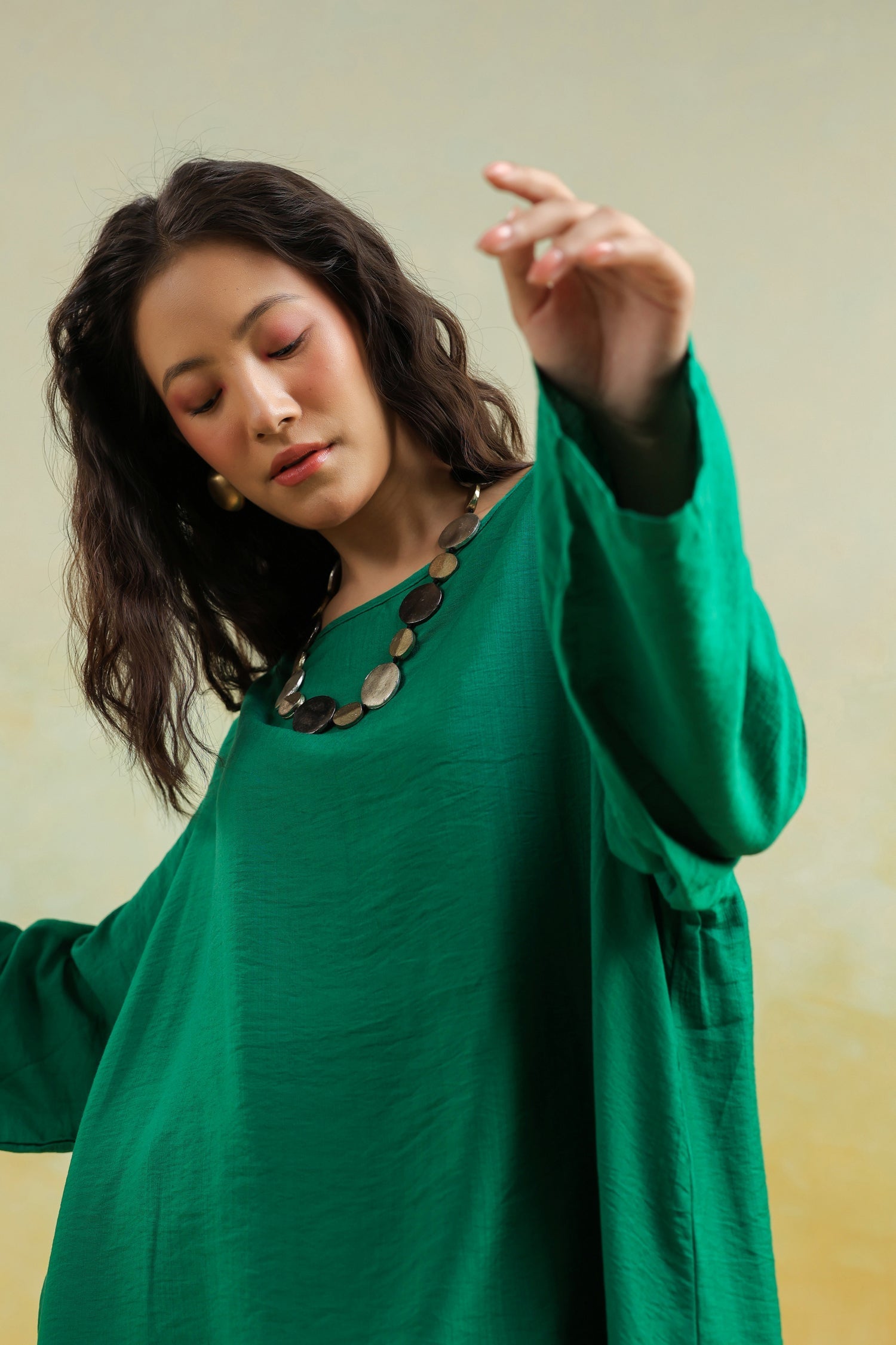 Dark Green Anti fit Co-Ord Set | Cotton Silk Top & Wide Palazzo