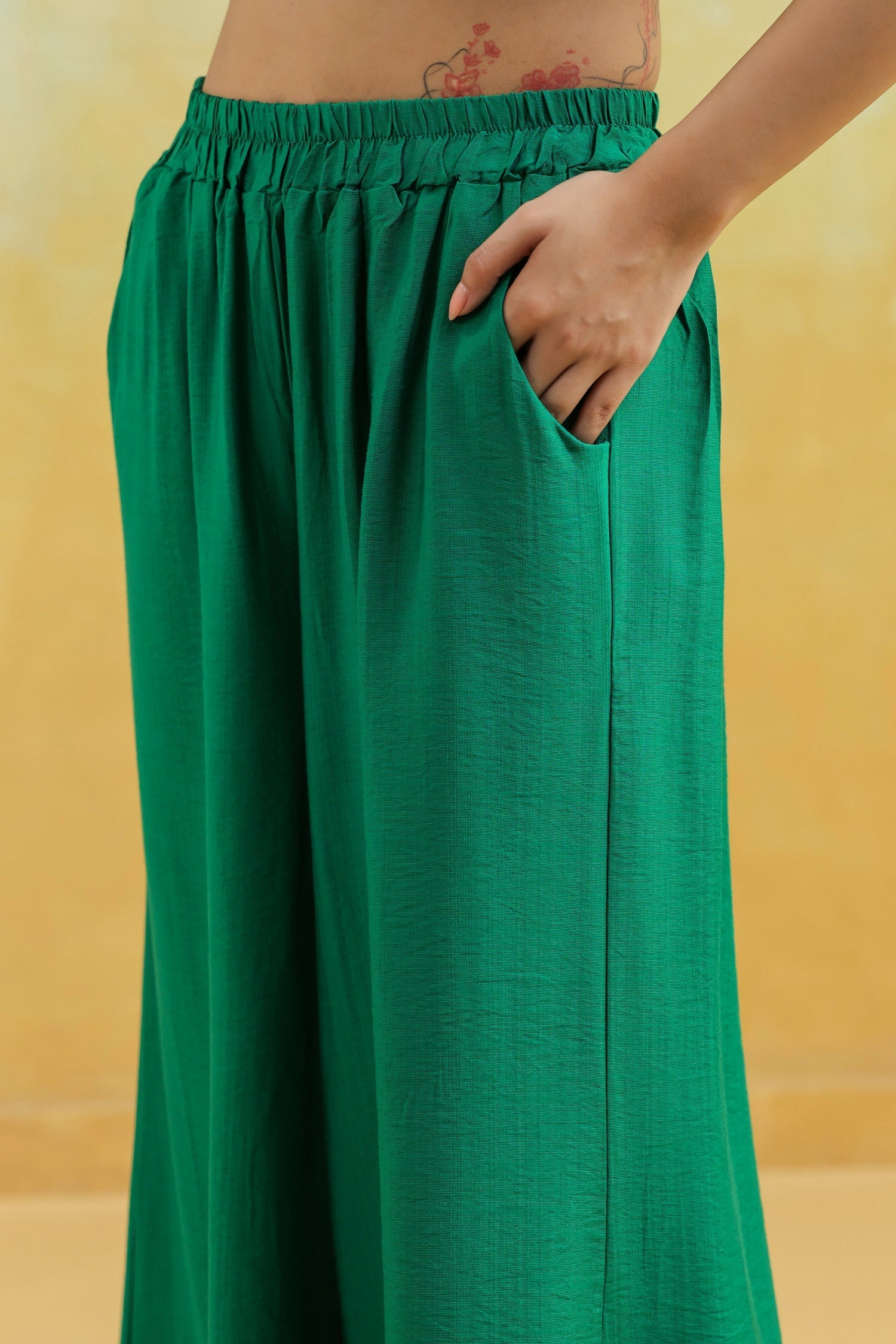 Dark Green Anti fit Co-Ord Set | Cotton Silk Top & Wide Palazzo