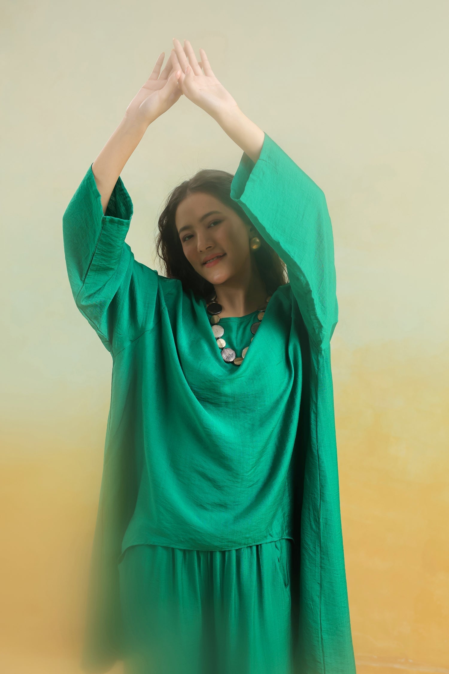 Dark Green Anti fit Co-Ord Set | Cotton Silk Top & Wide Palazzo