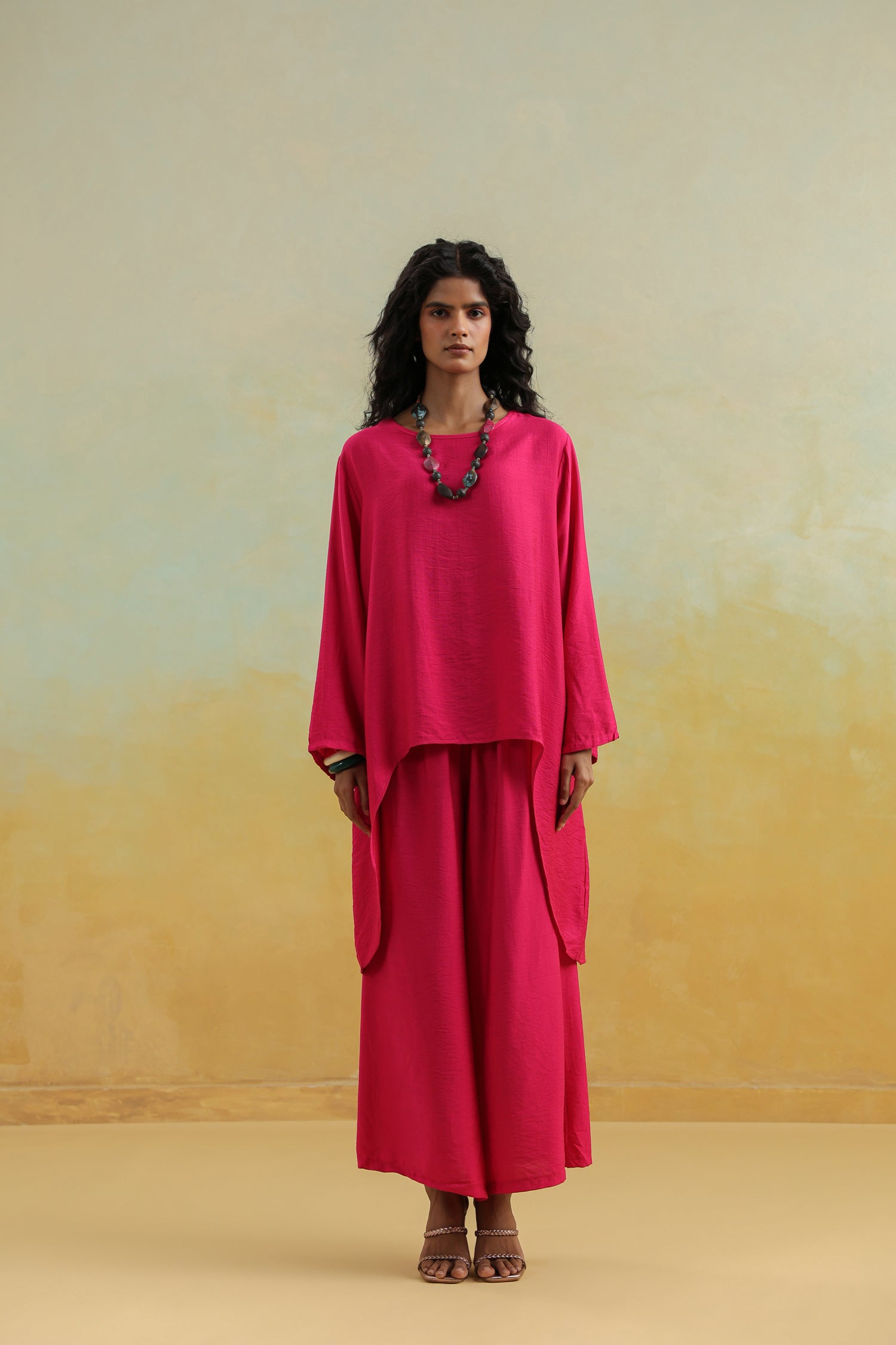 Fuchsia Pink Co-Ord Set | Cotton Silk Top & Bottom