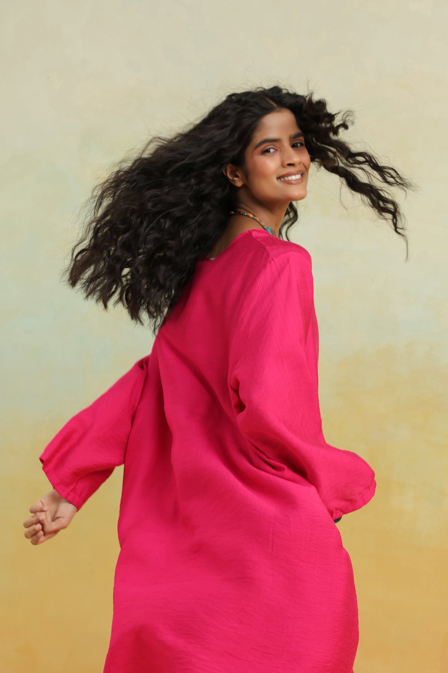 Fuchsia Pink Co-Ord Set | Cotton Silk Top & Bottom