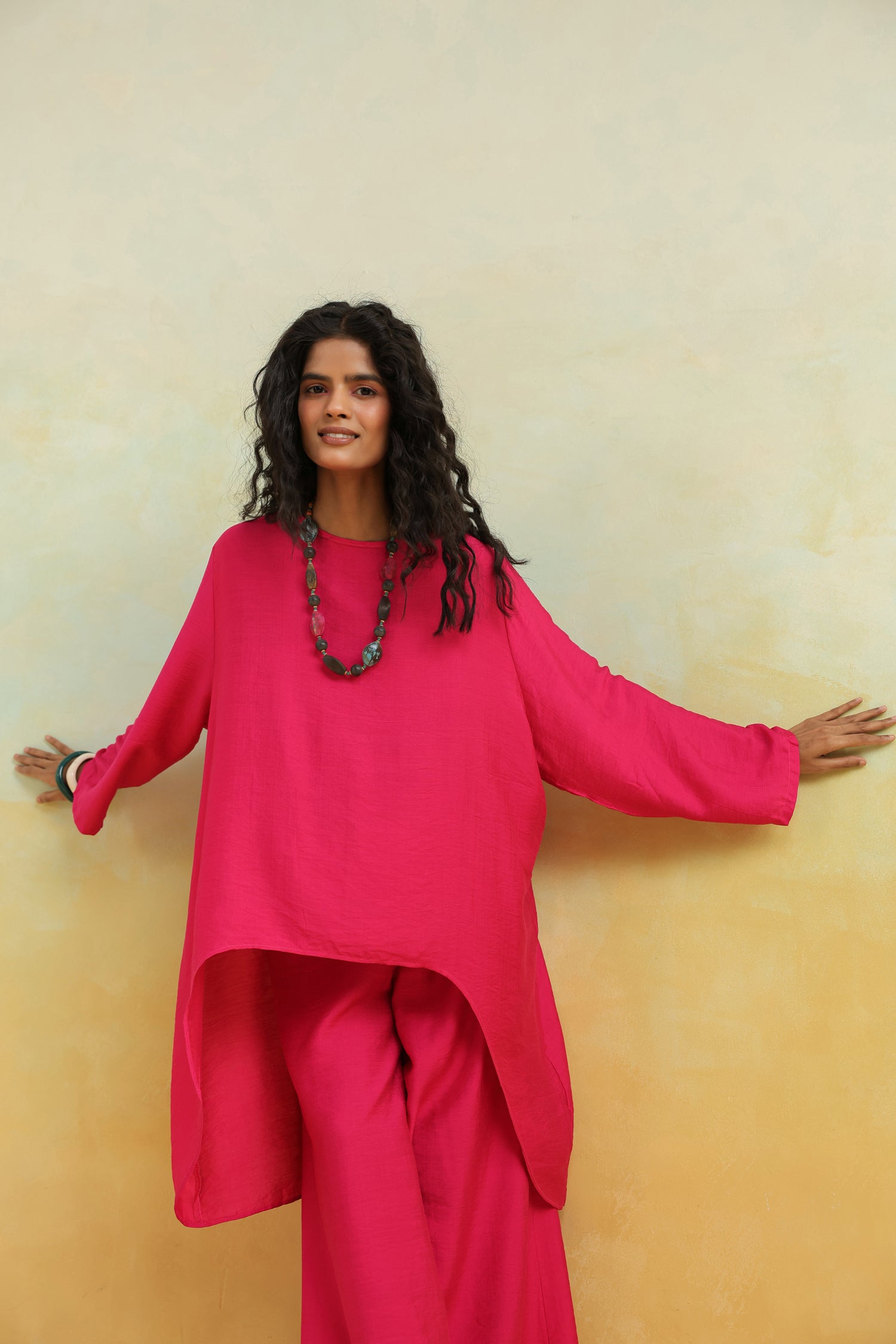 Fuchsia Pink Co-Ord Set | Cotton Silk Top & Bottom